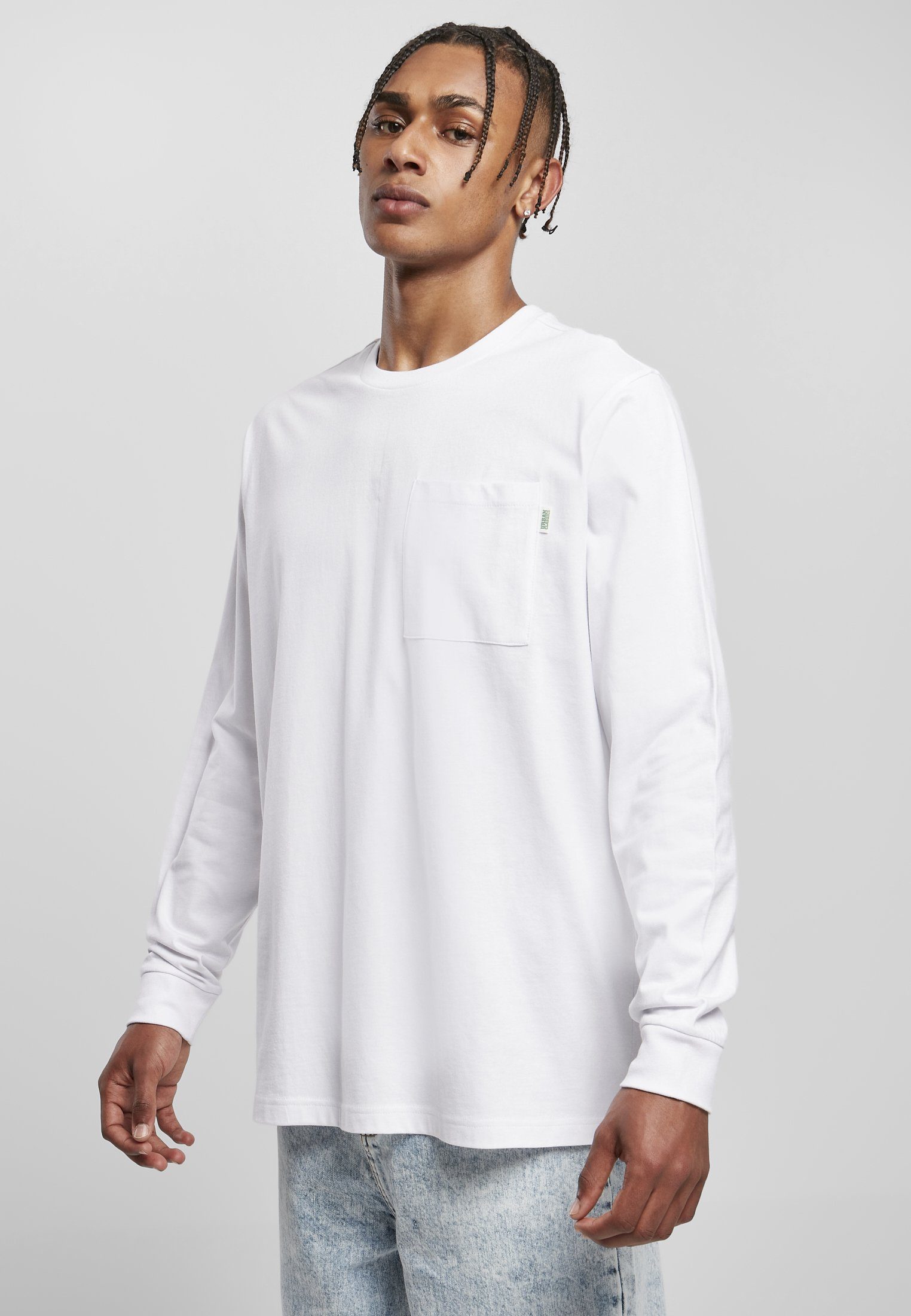 URBAN CLASSICS T-Shirt Herren Organic Basic Pocket LS (1-tlg) white
