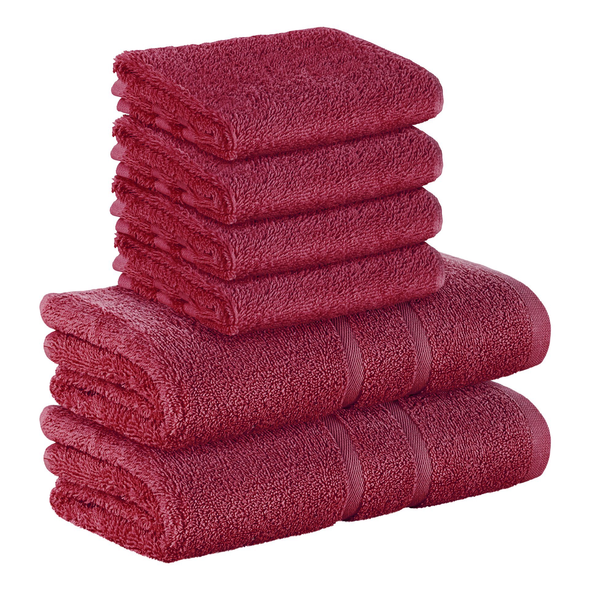 StickandShine Handtuch Set 4x Gästehandtuch 2x Handtücher als SET in verschiedenen Farben (6 Teilig) 100% Baumwolle 500 GSM Frottee 6er Handtuch Pack, (Sparset), 100% Baumwolle 500 GSM Bordeaux