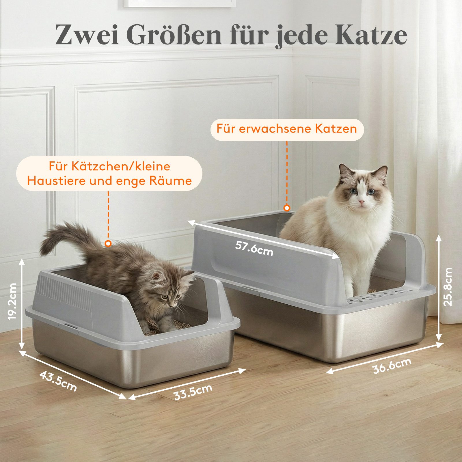 Lifewit Katzenhaus Katzenklo Edelstahl Große Katzentoilette hoher Rand mit Schaufel
