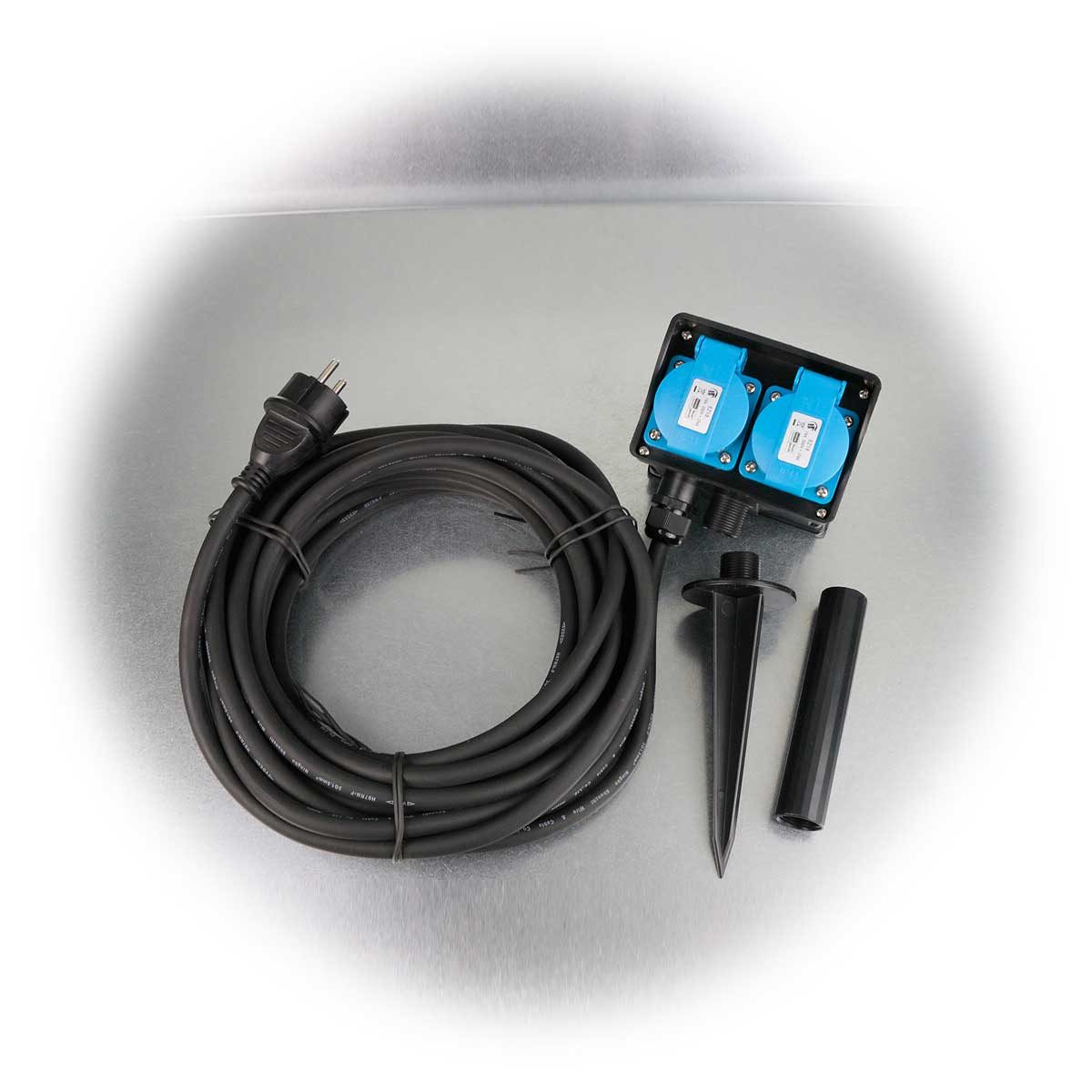 ChiliTec Gartensteckdose Gartensteckdose mit Erdspieß 4-fach IP44 10m Kabel
