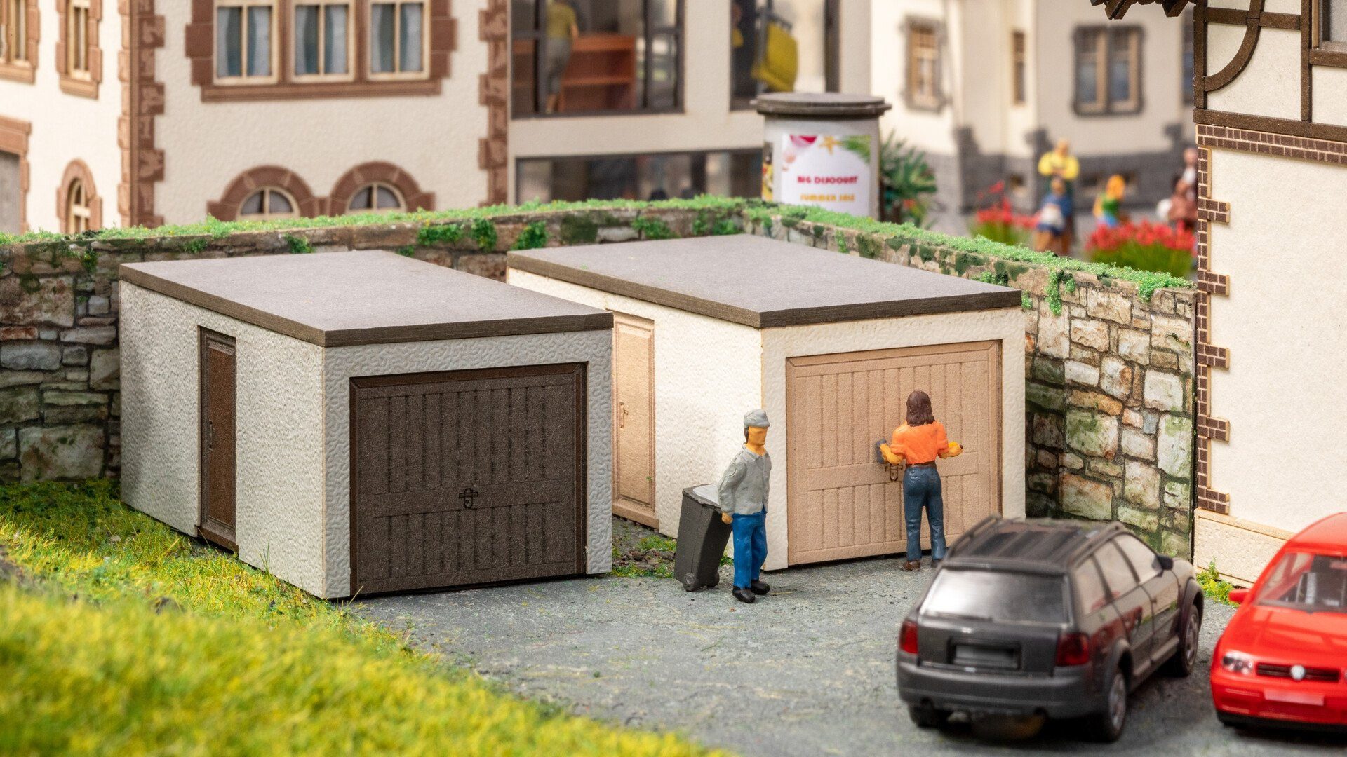 Modelleisenbahn-Gebäude Fertig-Garagen, Modellbau Laser-Cut Set, 2 Stück m