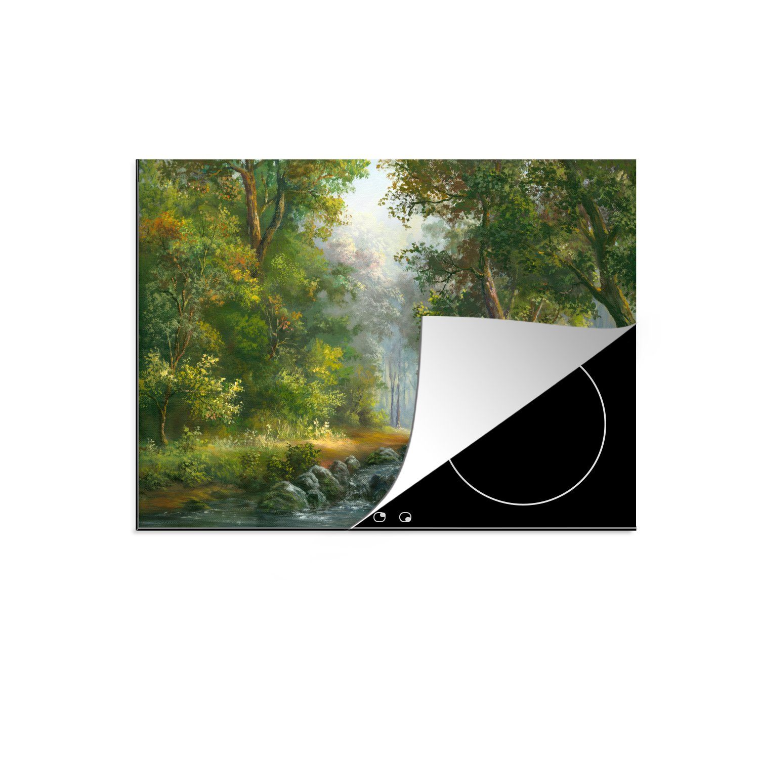 MuchoWow Herdblende-/Abdeckplatte Wald - Ölgemälde - Sommer, Vinyl, (1 tlg), 71x52 cm, Induktionskochfeld Schutz für die küche, Ceranfeldabdeckung