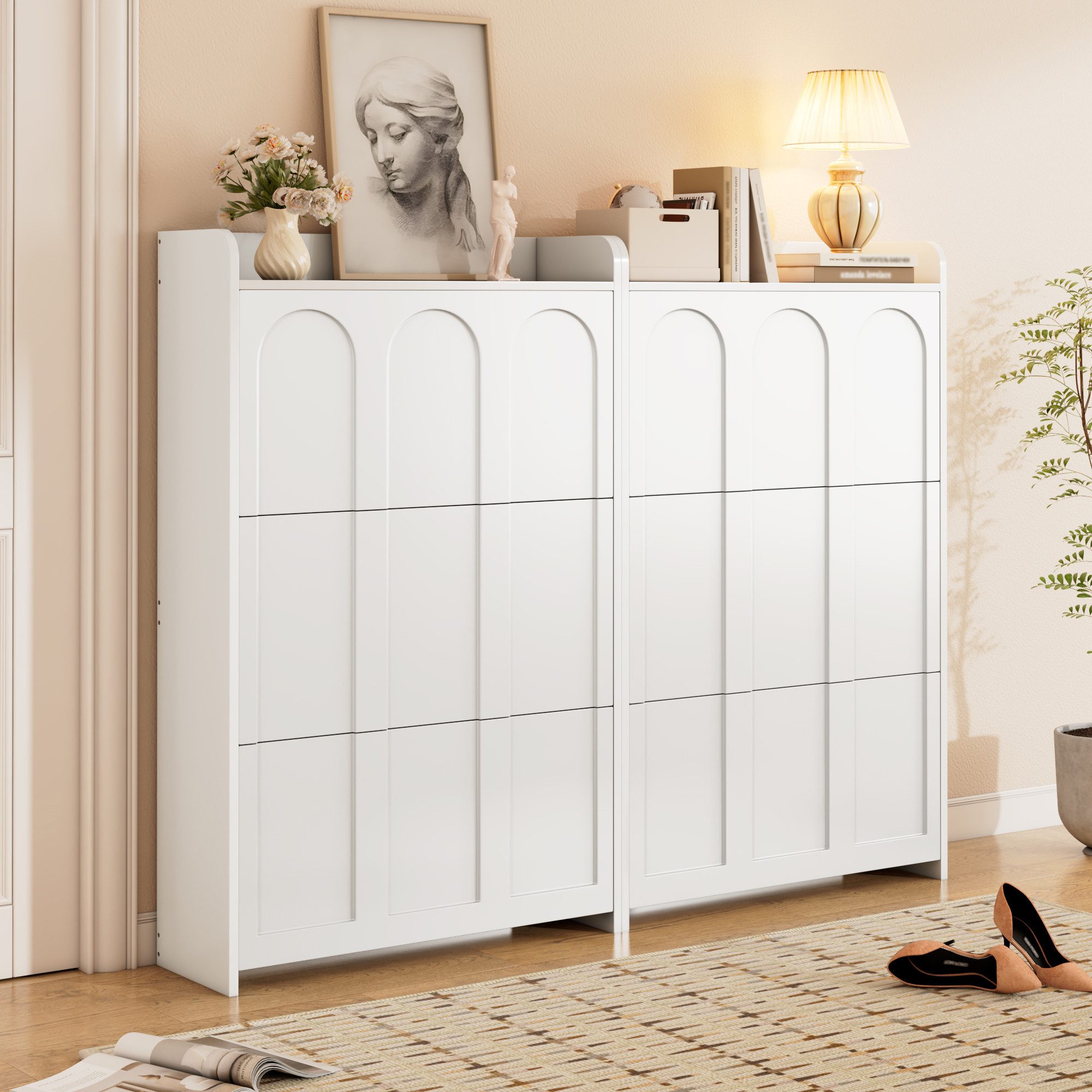 Odikalo Schuhschrank Schuhregal Schränke mit Fächern (mit 6 Fächern, Schränke Schuhschränke Schuhhochschränke,Kann in Fluren, Türen, Wohnzimmern und Büros aufge – Bild 2 von 5