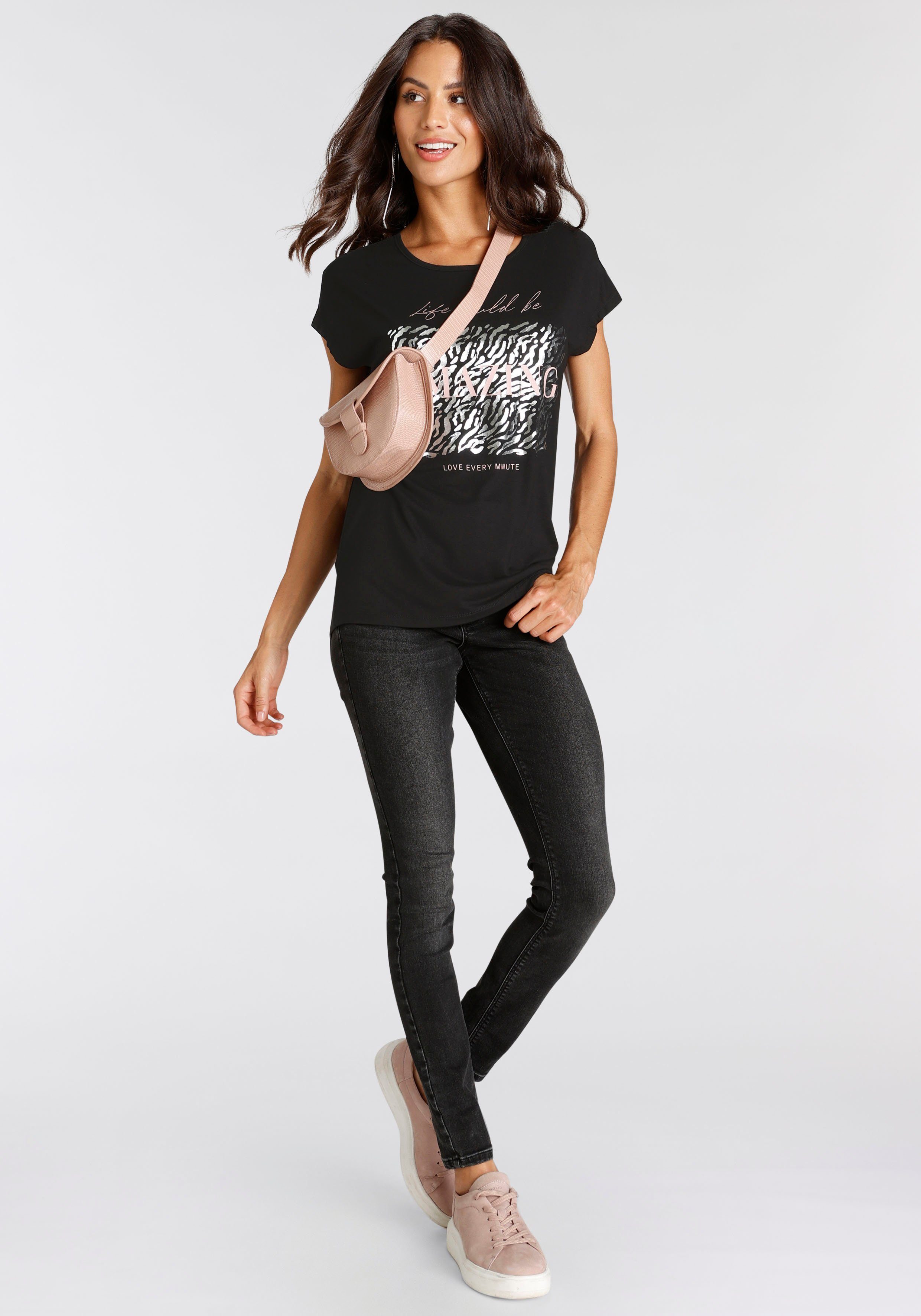 Laura Scott T-Shirt mit Folienprint modischem