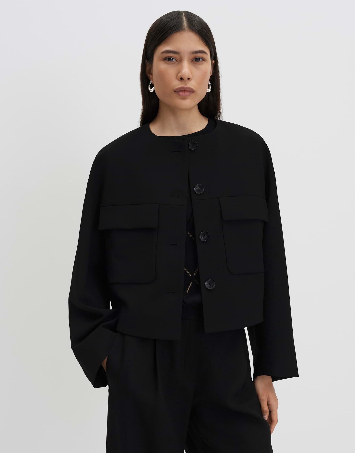 someday Jackenblazer Boxy Utility Jacke ohne Kragen Formstabile Qualität für langanhaltenden Komfort