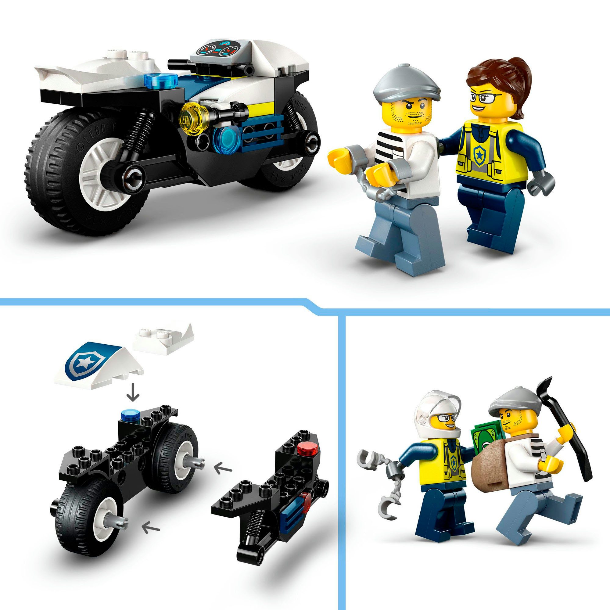 LEGO® Verfolgungsjagd mit dem Polizeimotorrad (60455), LEGO City Konstruktionsspielsteine, (65 St), Made in Europe – Bild 4 von 5