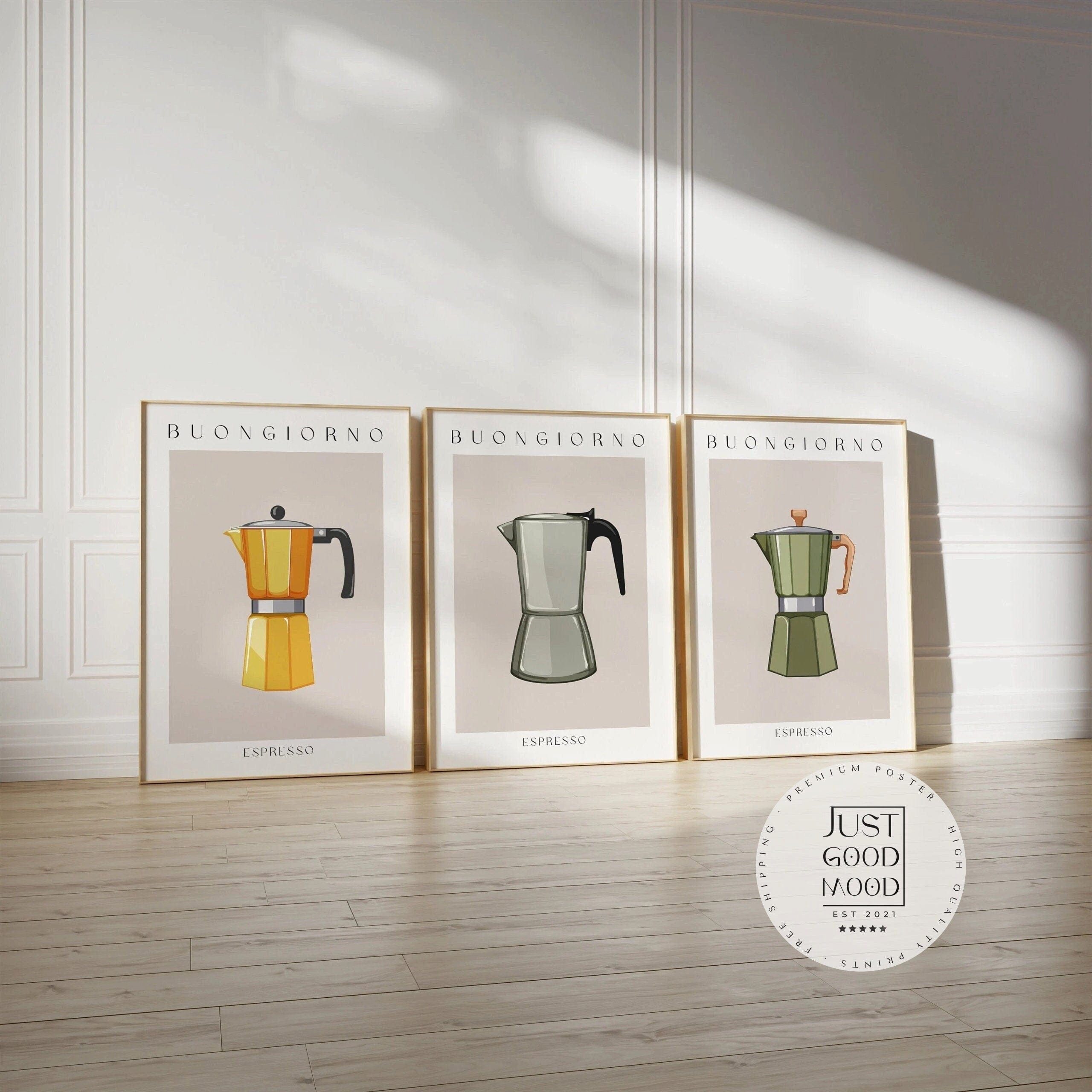 JUSTGOODMOOD Poster Küche Wand Kunst Geschenkidee Moka Espresso Kaffee Wandkunst Barista M, Silber (1 St)