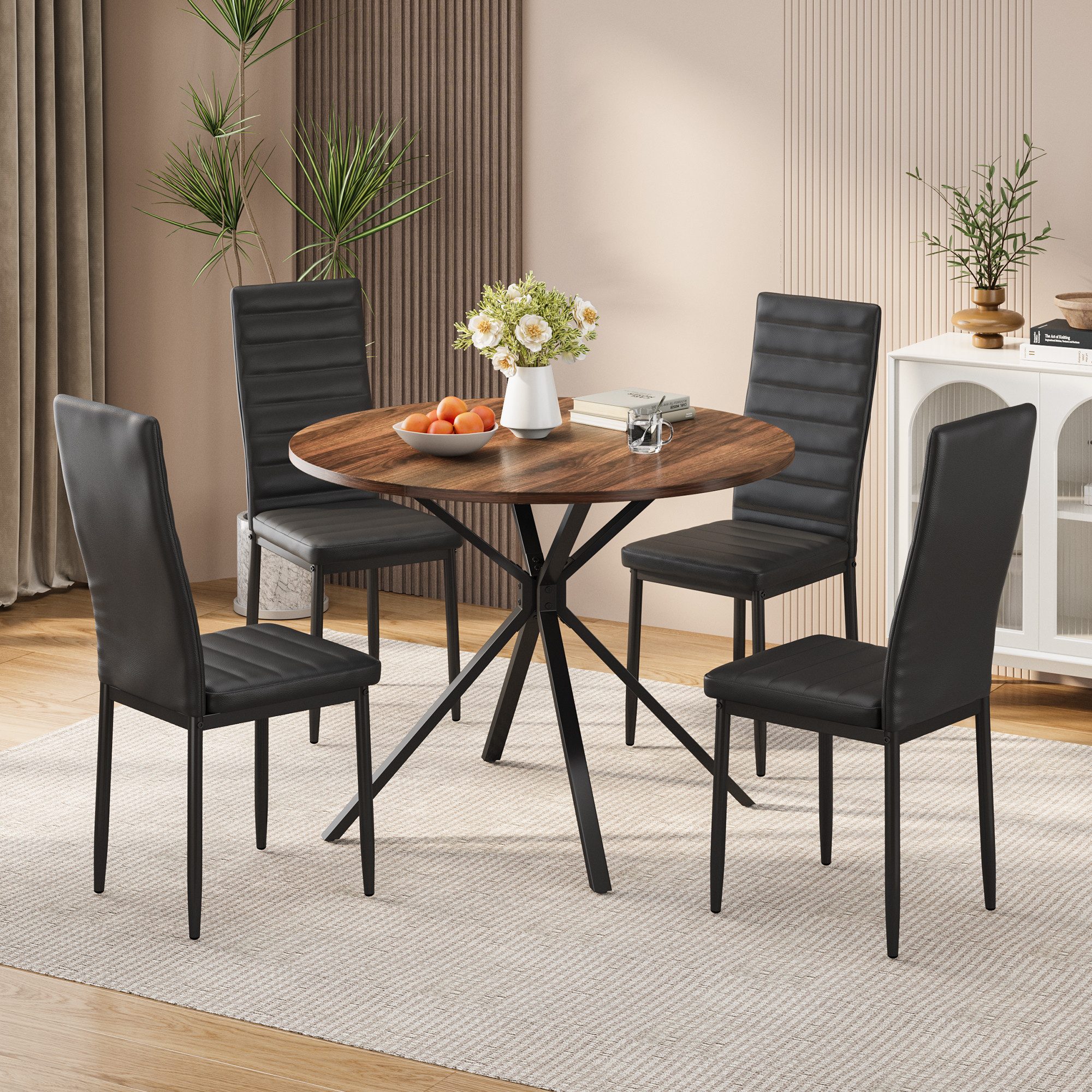 Bealife Essgruppe 5-tlg(Esstisch und 4 stühlen) Runder Tisch, Durchmesser: 100 cm – Bild 2 von 5