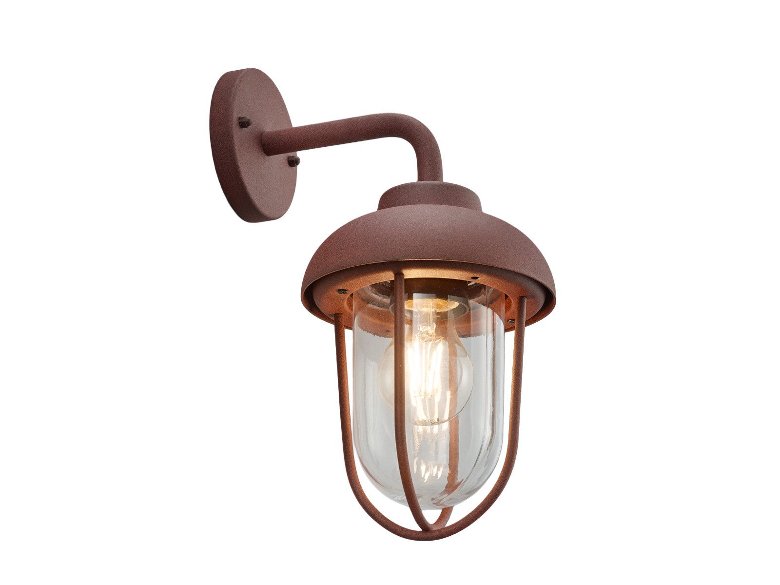 TRIO Leuchten LED Außen-Wandleuchte Aluminium Rostoptik & Glas, Höhe 33cm, LED wechselbar, warmweiß, Haus-Wand Außenleuchte zur Fassadenbeleuchtung inkl. E27 LED