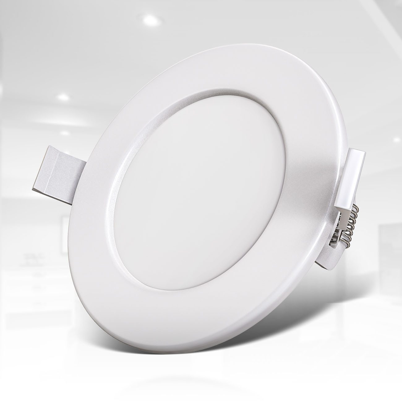 B.K.Licht LED Einbaustrahler Bad Einbauleuchten 9er Set Ultra-flach Ø115x30mm 230V Weiß - BKL1274, LED fest integriert, Warmweiß, 9 Badezimmer-Einbausprots Decke IP44 230V 6W 450 Lumen 3000K Warmweiß