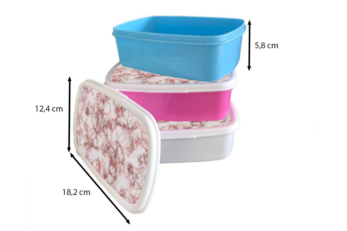 Marmor Brotbox Kunststoff - Erwachsene, Achat rosa Mädchen, Kunststoff, (2-tlg), Snackbox, MuchoWow Luxus, Kinder, - Roségold Lunchbox für Brotdose -
