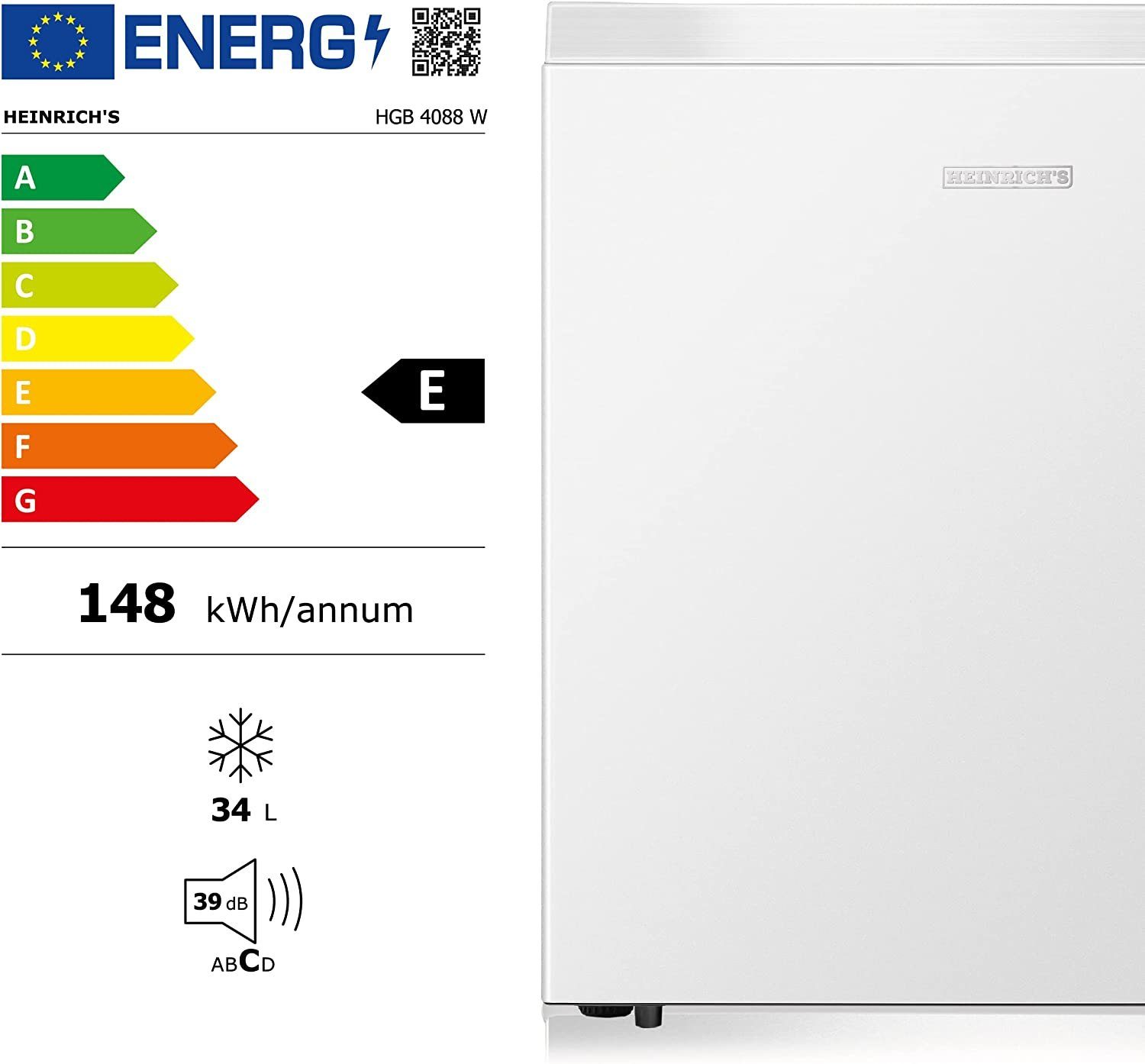 Heinrich´s Gefrierschrank Mini Freezer HGB 4088 W, 51 cm hoch, 44 cm breit, Gefrierbox, 39db, Freezer 33L perfekt Tiefkühlen – Bild 5 von 5