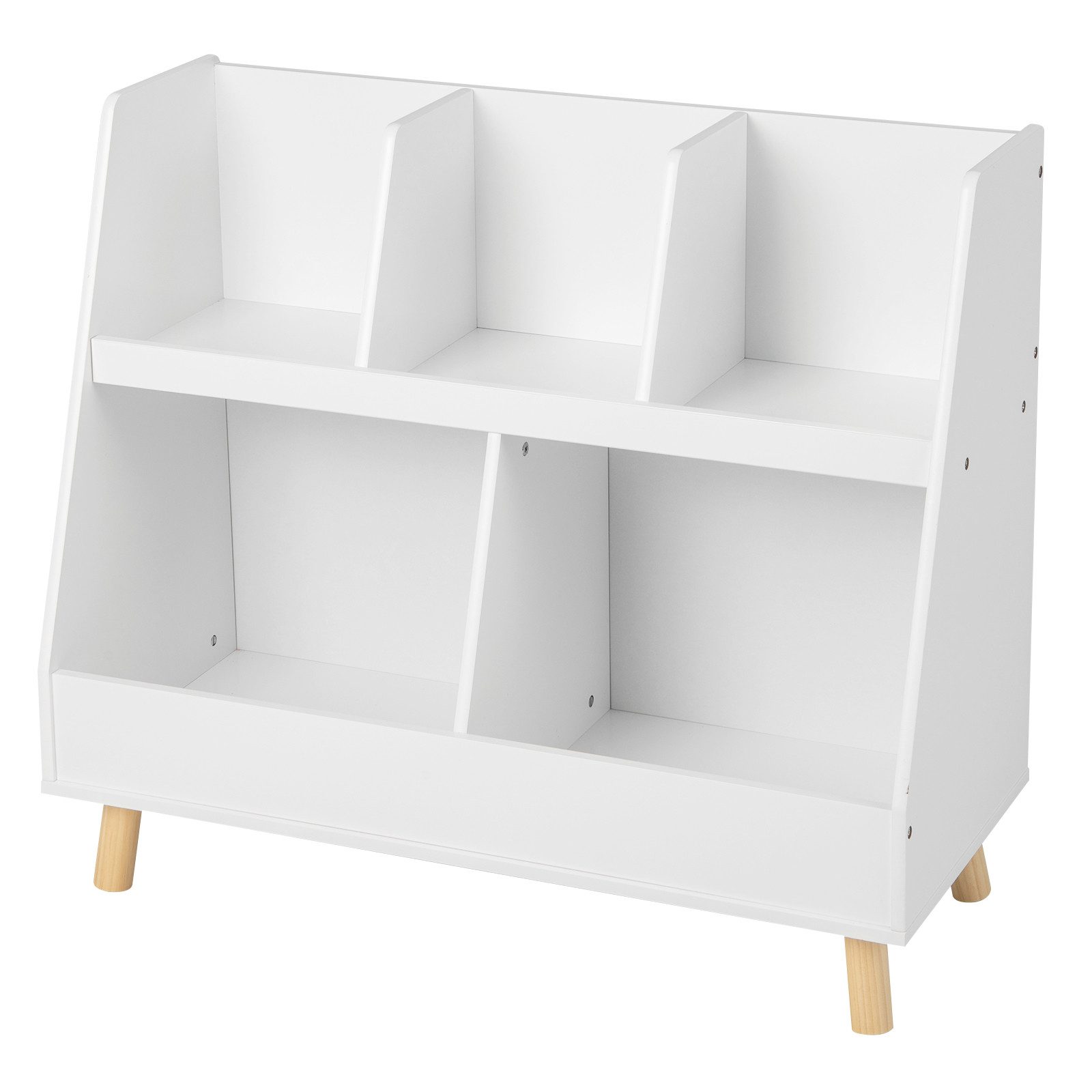 COSTWAY Kinderregal, Bücherregal mit 5 offenen Fächern, Holzbeine