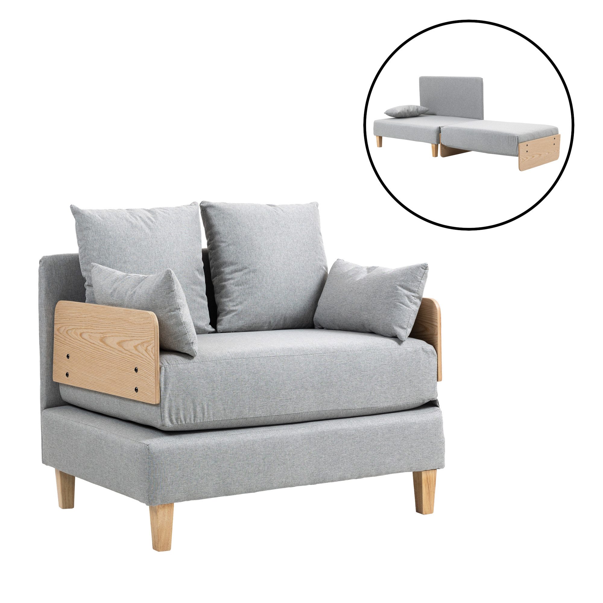 en.casa Schlafsofa, »Seinlus« aufklappbar 81 x 88 x 68 cm Hellgrau