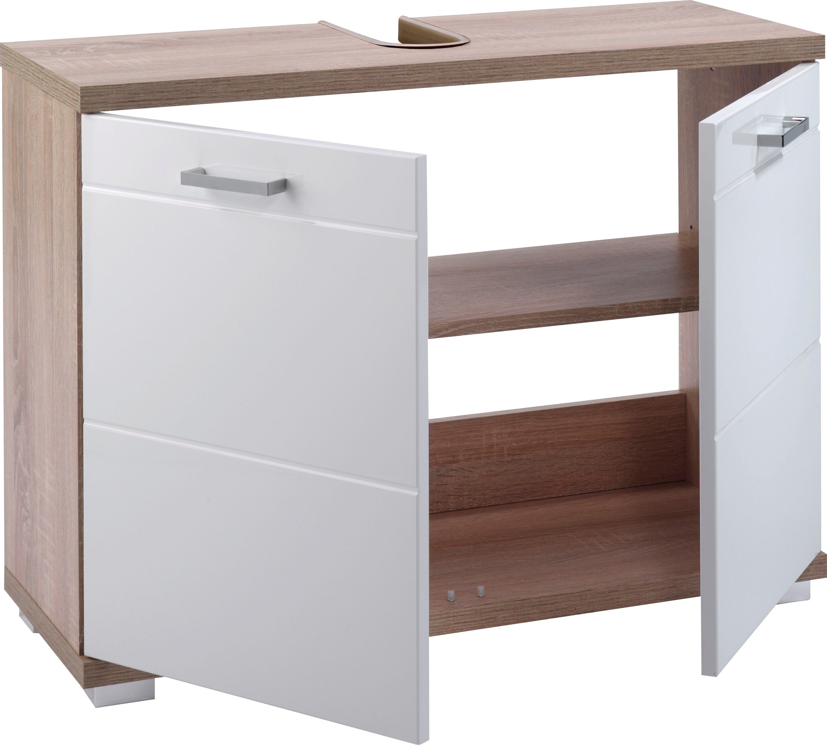 Nebraska Sonoma Badezimmerschrank, Nachbildung weiß Waschbeckenunterschrank Sonoma MDF-Fronten / Eiche byLIVING cm, in Hochglanz Hochglanz-Optik | 80 Eiche Breite