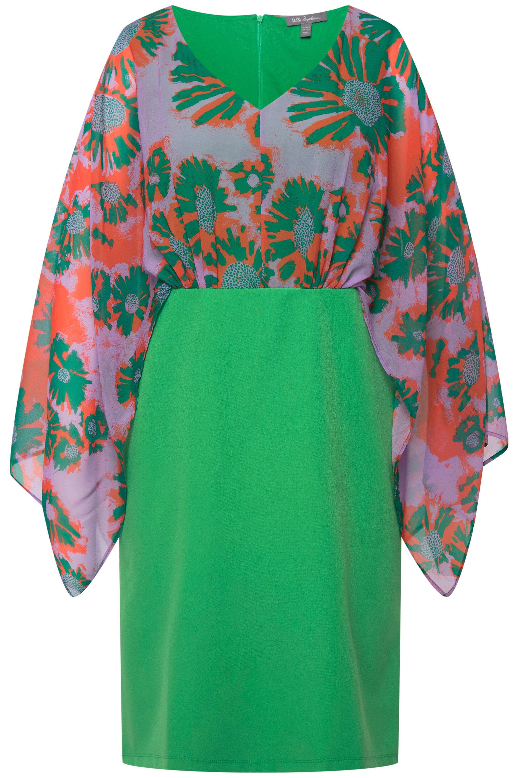 Ulla Popken Abendkleid Midikleid Chiffon-Büste Blätter günstig online kaufen
