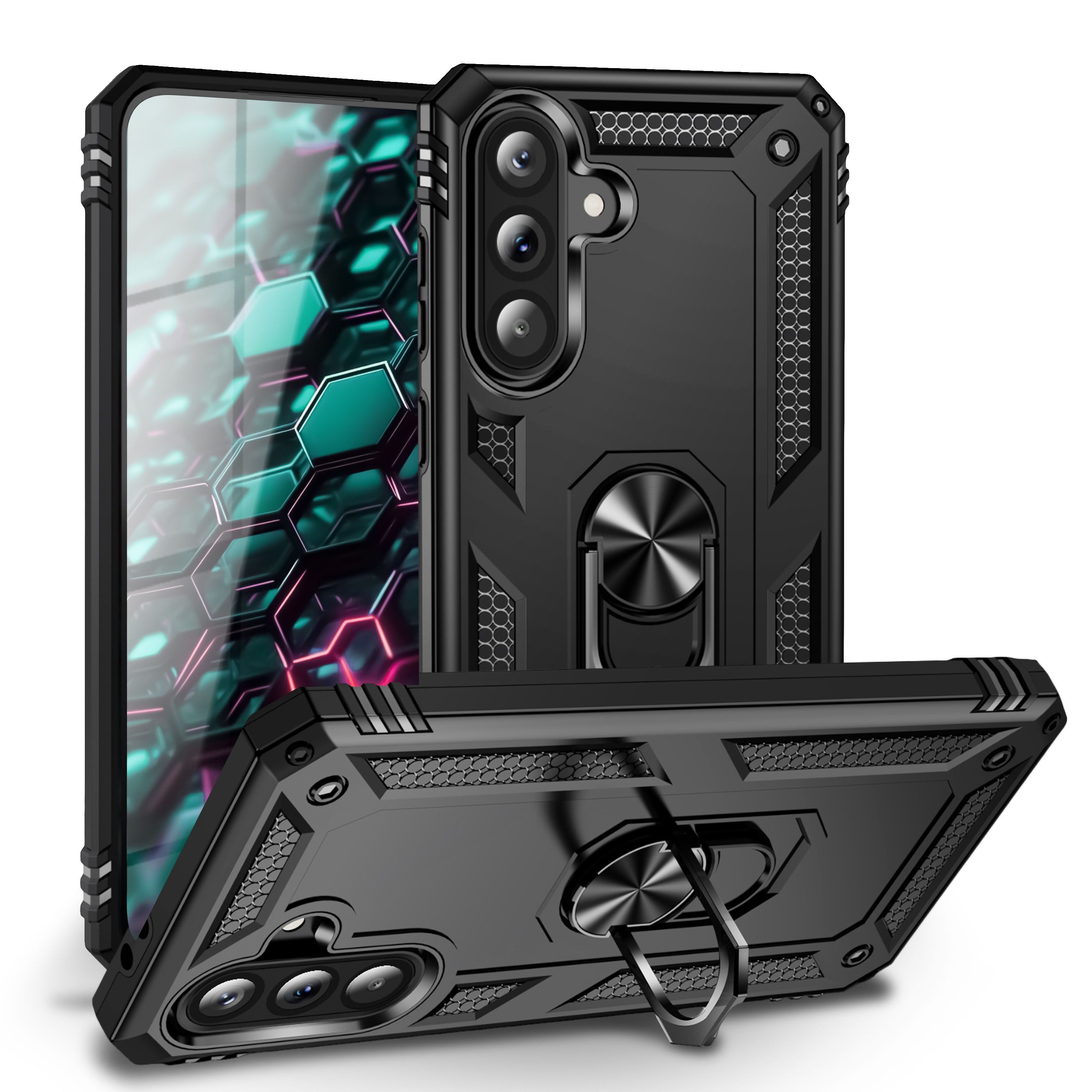 Nalia Smartphone-Hülle Samsung Galaxy A37 17 cm (6,7 Zoll), RINGDEFEND Case - Militär-Schutz, 360° Ring-Halter & Standfunktion