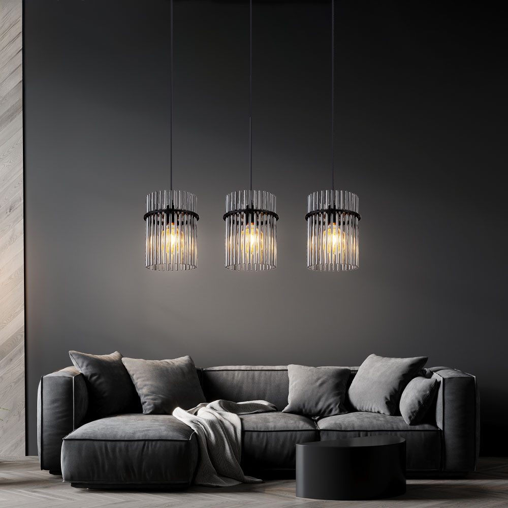 GLOBO LIGHTING Hängeleuchte, Leuchtmittel nicht inklusive, Pendellampe Esstischleuchte Metall Glas rauchfarben 3 Flammig H 140 cm