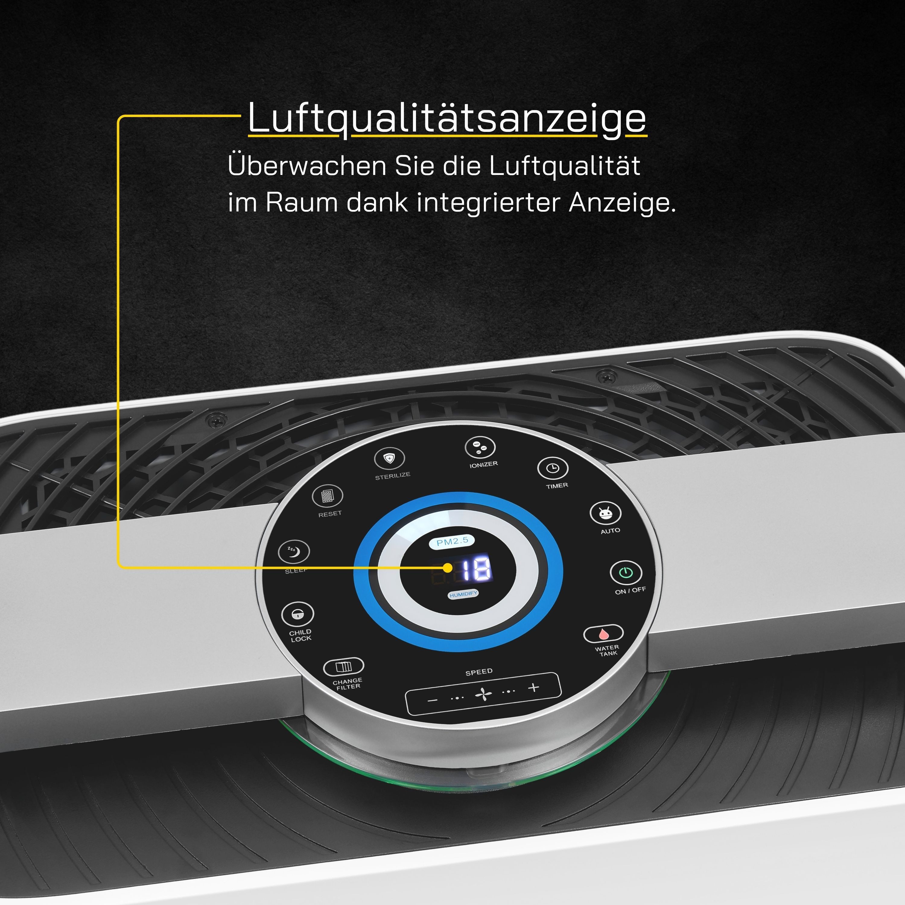 Gutfels Luftreiniger LR 67015 we, für 70 m² Räume, 2-in-1 Kombigerät: Luftreiniger,- und befeuchter, 60-70m² Raumgröße