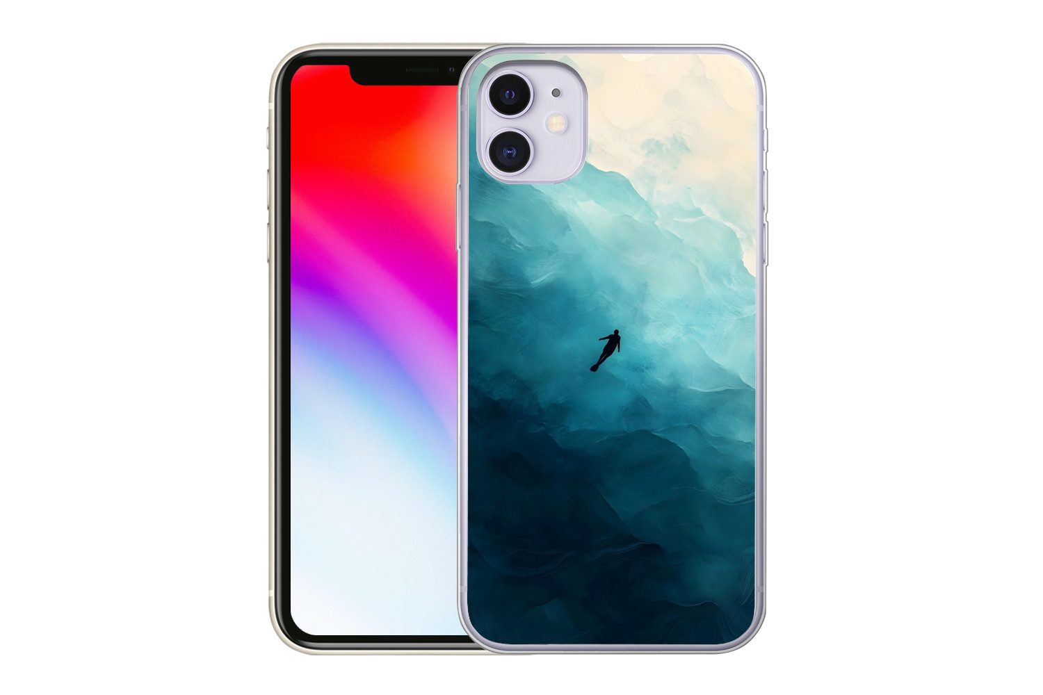 MuchoWow Handyhülle für Apple iPhone 11 Meer - Silhouette - Abstrakt - Blau, Smartphone-Bumper, Print, Handy Schutzhülle Dünn