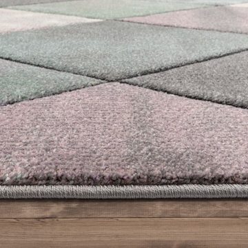 Teppich Wohnzimmer Teppich Bunt Pastellfarben Rauten Muster, TT Home, Läufer, Höhe: 16 mm