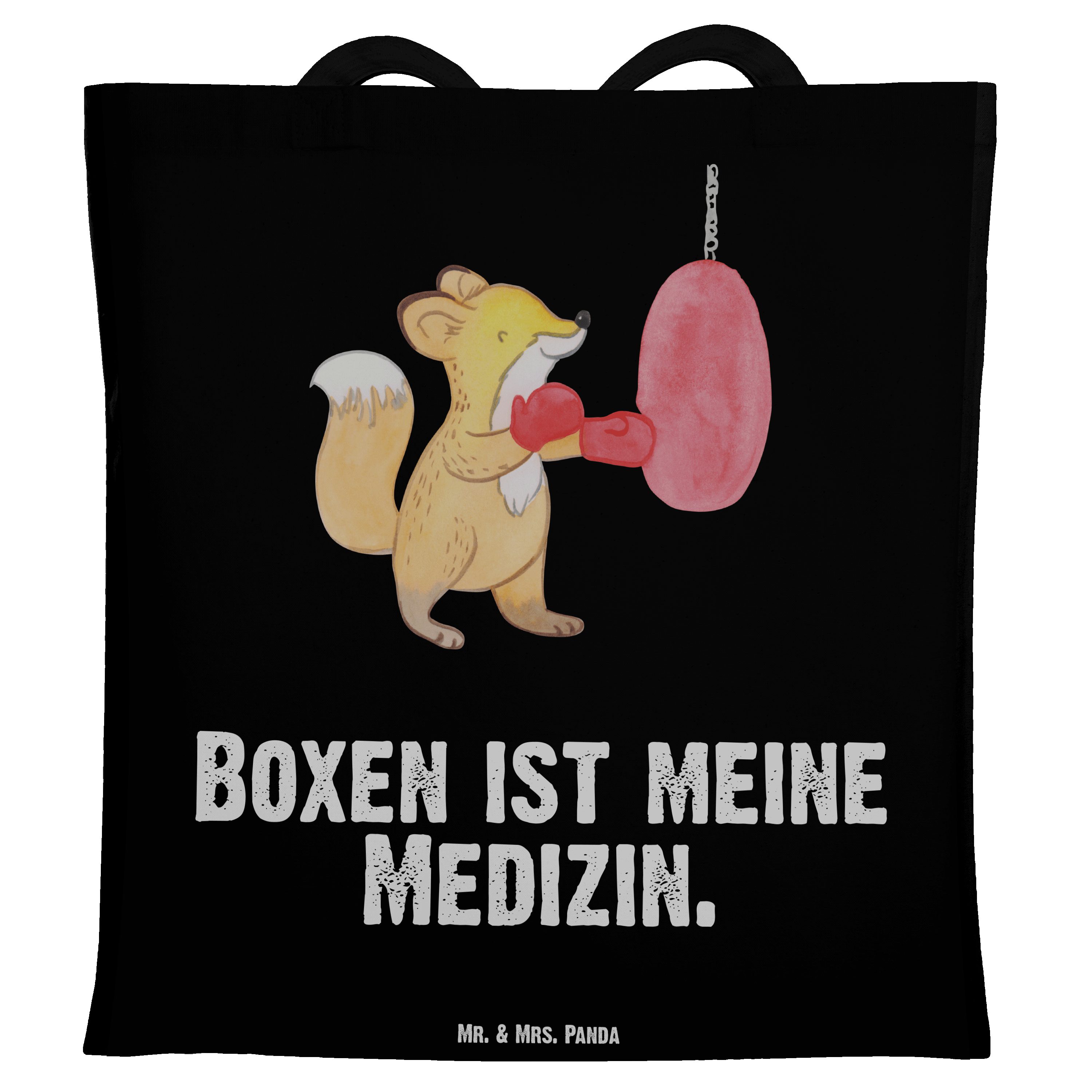 Mr. & Mrs. Panda Tragetasche Fuchs Boxen Medizin - Schwarz - Geschenk, Schenken, Boxtraining, Eink (1-tlg)