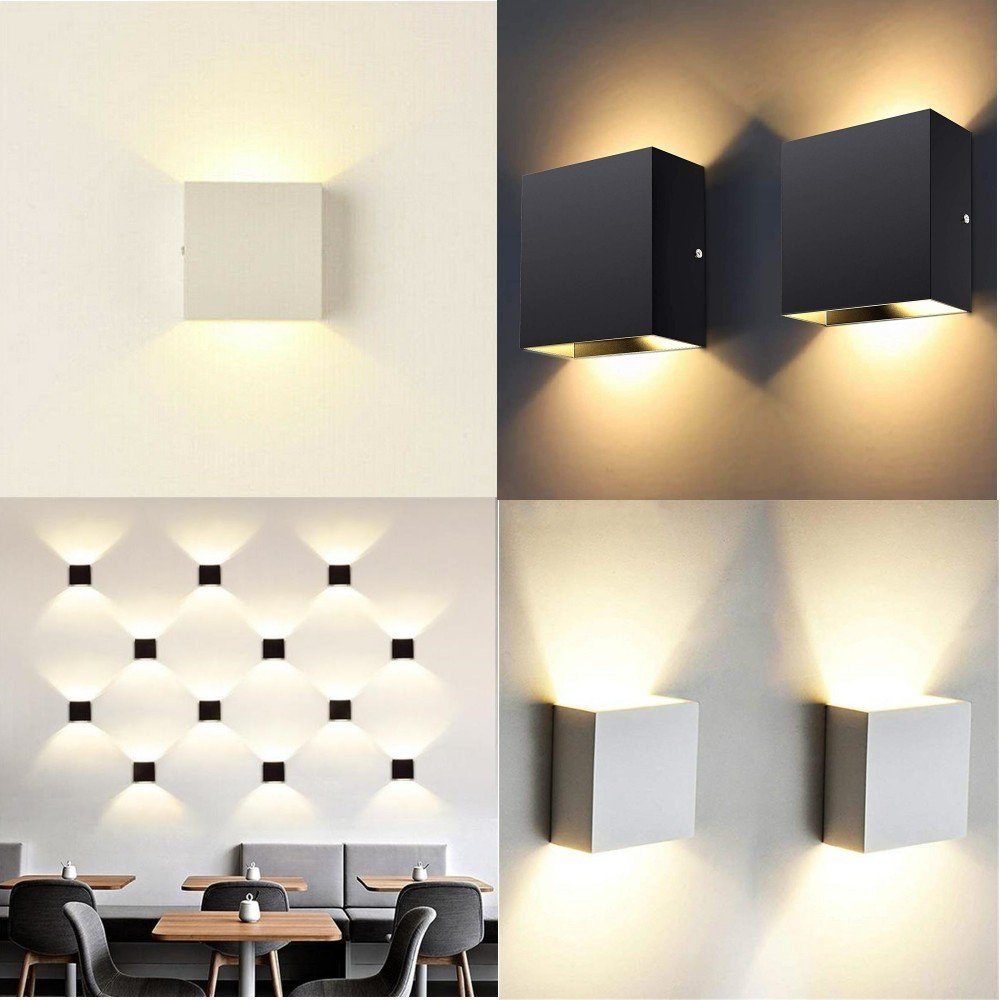 iscooter Wandleuchte 6W Auf & ab Einstellbarer Lichtstrahl, LED fest integriert, Warmweiß, IP65, Außenwandleuchten, Treppen Eingangsflur Modern Square Lampe, Auf und ab Lichtstrahl, für Wohnzimmer Schlafzimmer Treppenhaus Flur 1 Stücke Schwarz