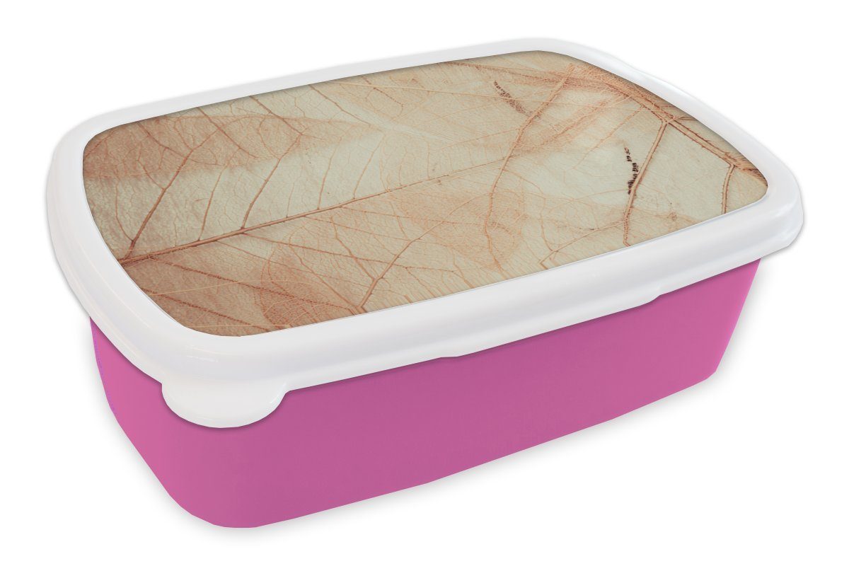 MuchoWow Lunchbox Blätter - Rosa - Textur, Kunststoff, (2-tlg), Brotbox für Erwachsene, Brotdose Kinder, Snackbox, Mädchen, Kunststoff | Lunchboxen