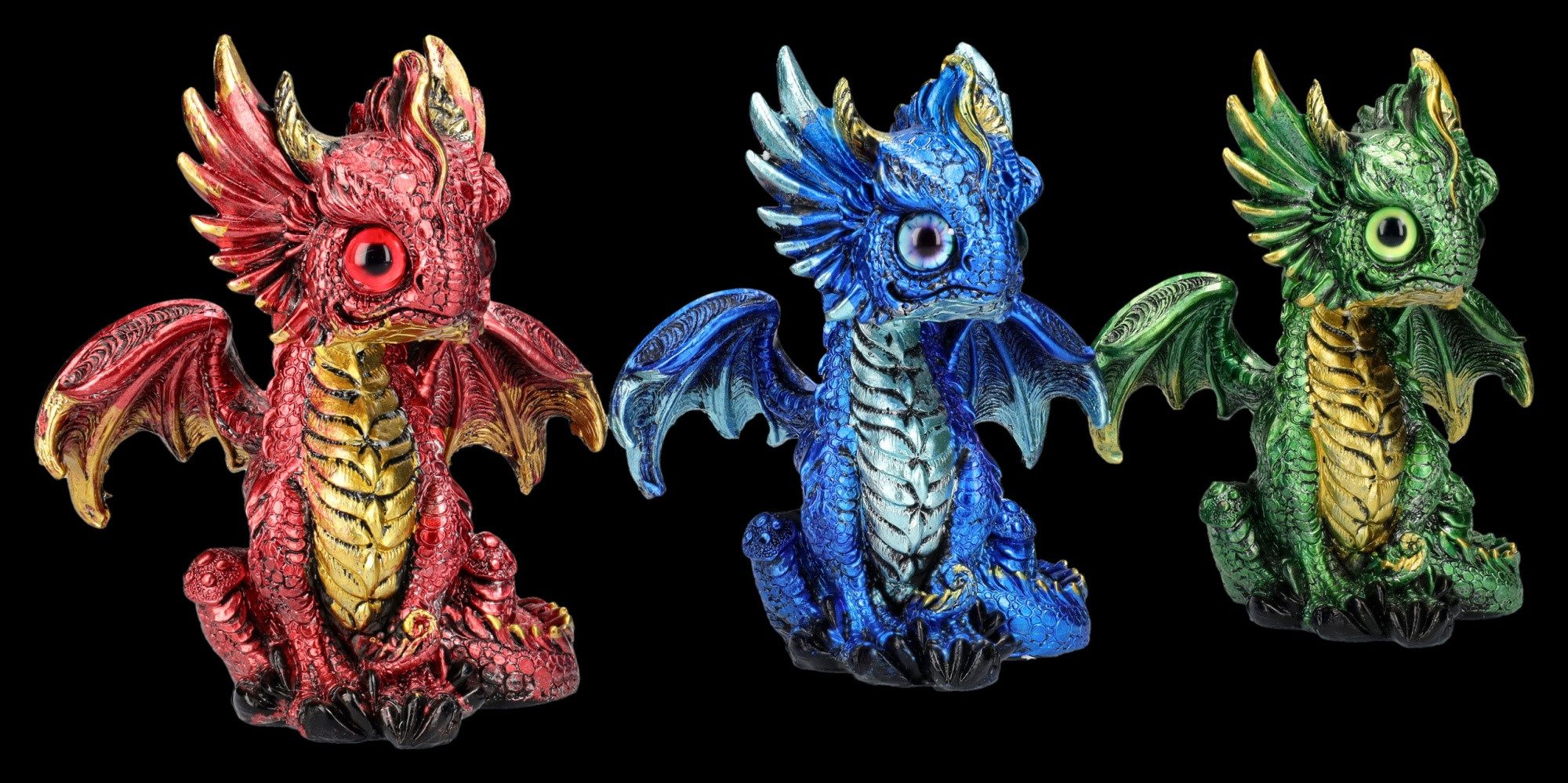Figuren Shop GmbH Fantasy-Figur Drachenfiguren 3er Set - Bunte Unruhestifer - Fantasy Dekofiguren Deko