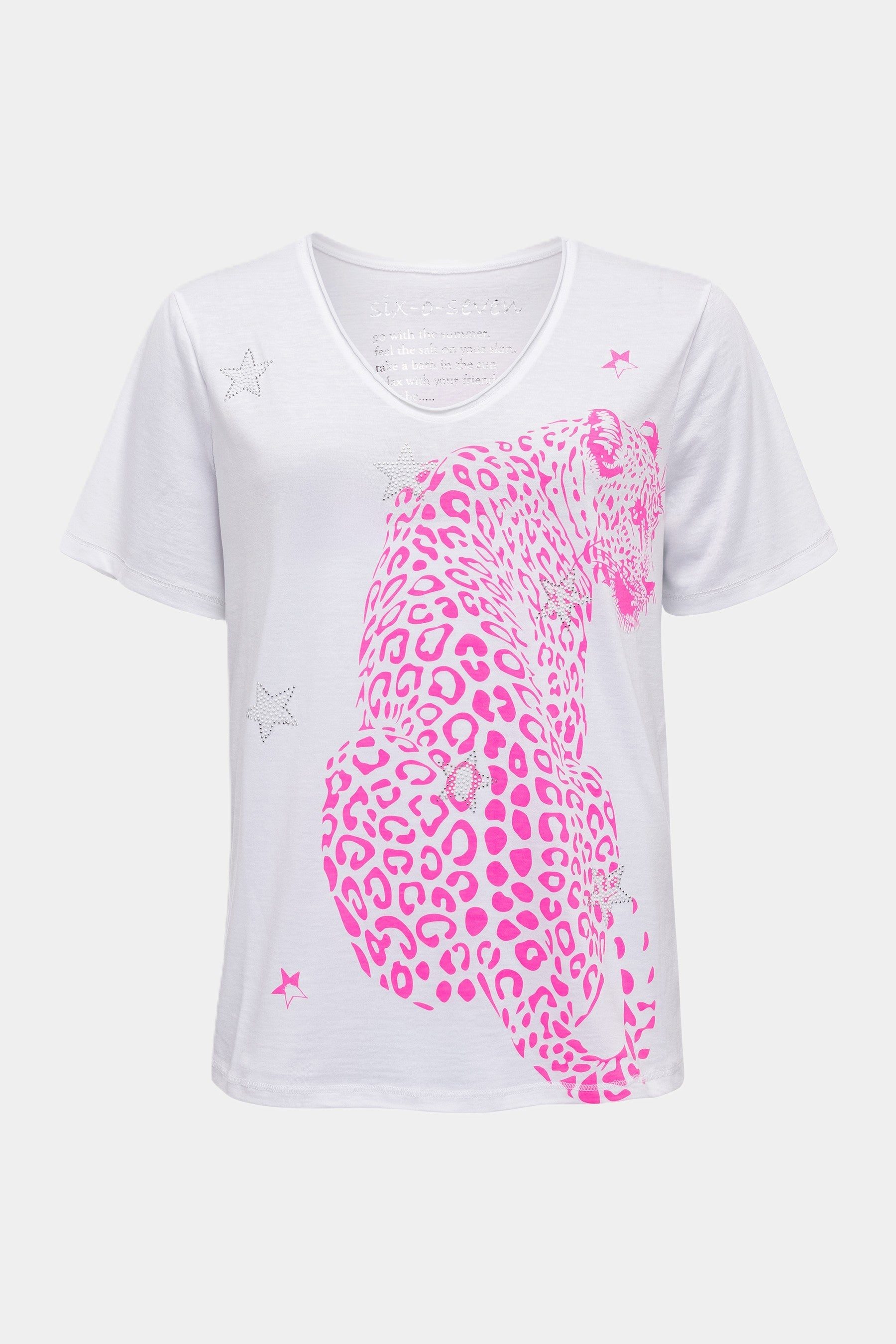 six-o-seven T-Shirt Six-o-Seven T-Shirt mit pinken Leopard-Print WHITE günstig online kaufen