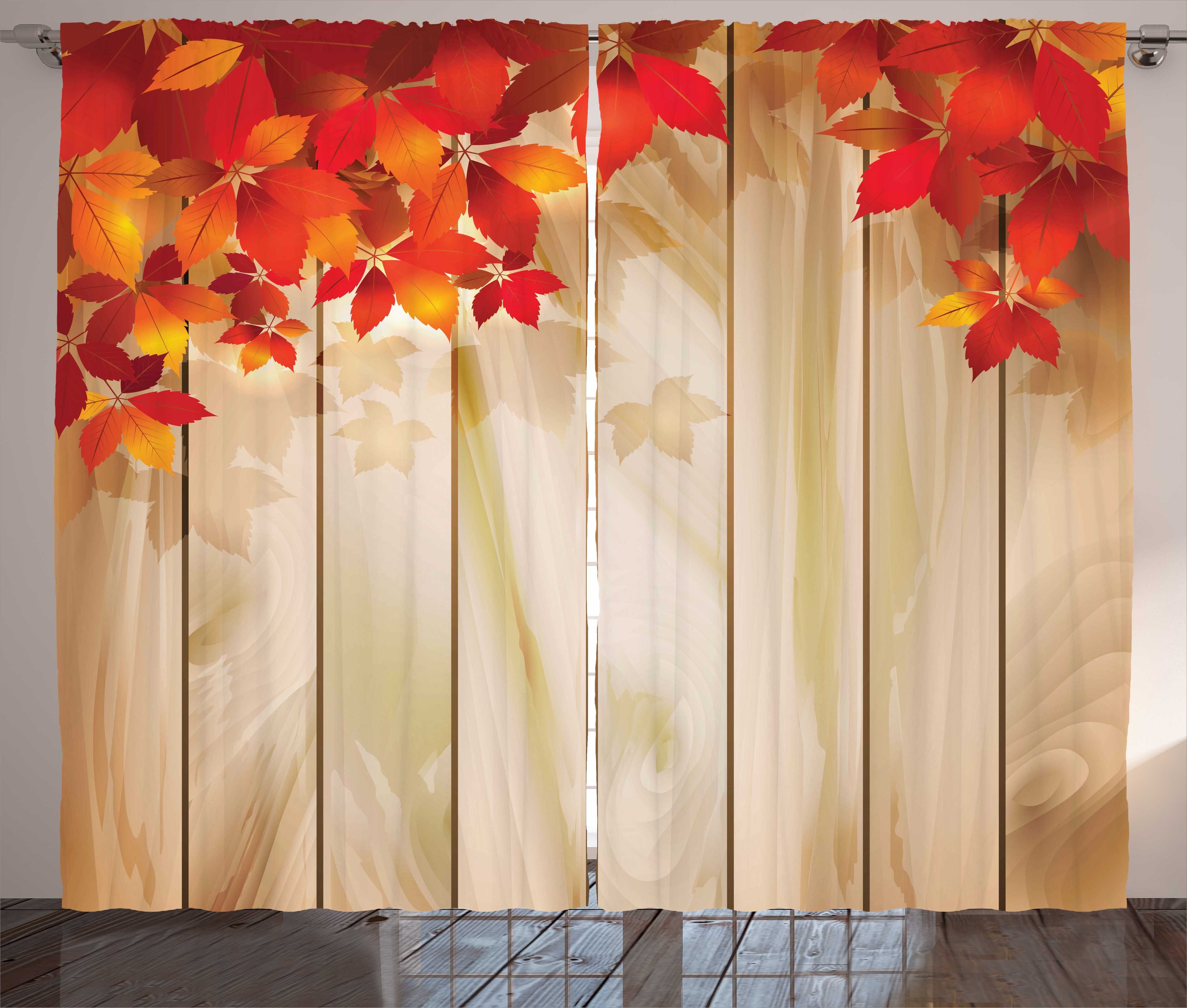 Gardine Schlafzimmer Kräuselband Vorhang mit Schlaufen und Haken, Abakuhaus, Zaun Herbst-orange Töne Blätter | Fertiggardinen