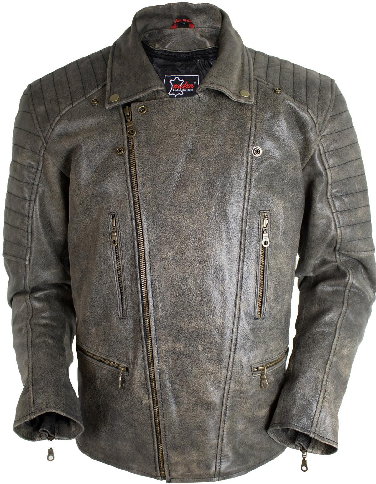 MDM Motorradjacke Retro Motorradjacke Biker Lederjacke im Vintage Stil Mit günstig online kaufen