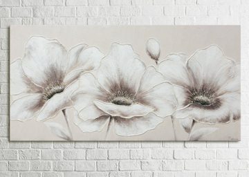 YS-Art Gemälde Blumen II, Blumen, Blumen auf Leinwand Bild Handgemalt Beige Weiß Schwarz