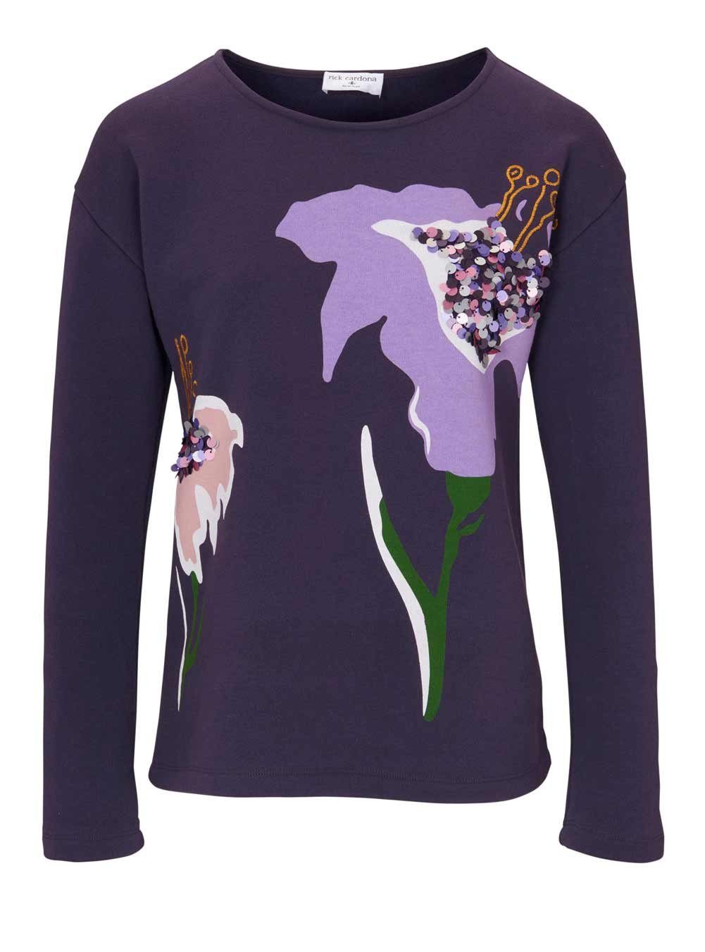 T-Shirt Designer-Sweatshirt lila mit rick Rick Damen by cardona Rick Cardona Pailletten,