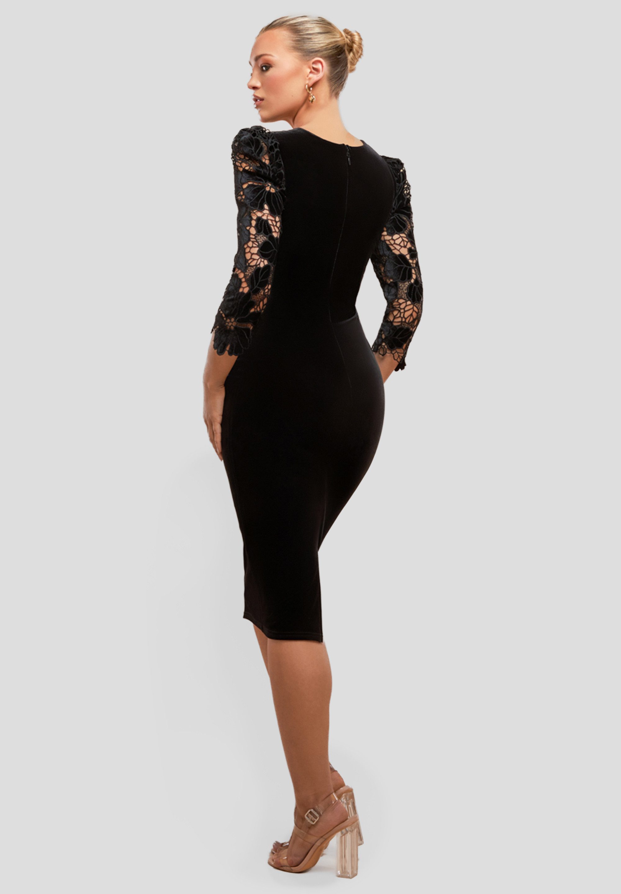 Goddiva Midikleid Scalloped Crochet & Velvet Midi Dress knielang