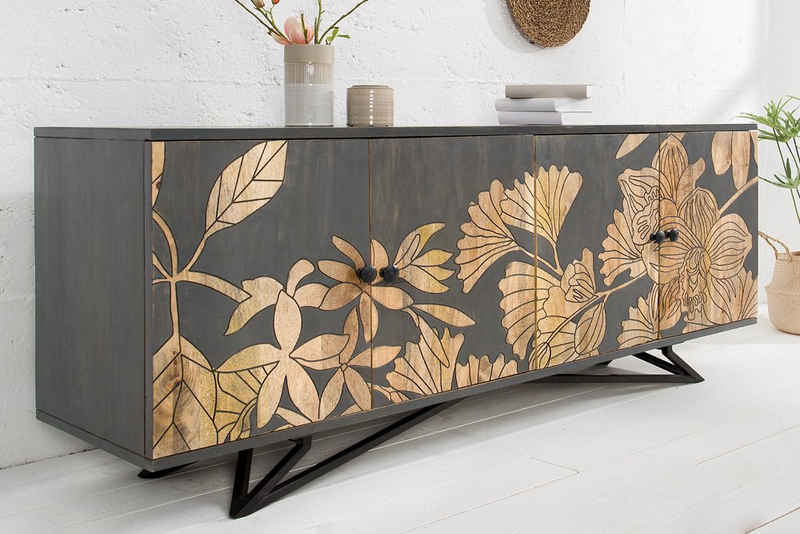 riess-ambiente Sideboard JUNGLE 160cm grau / natur, Massivholz · Anrichte · Metall · Kommode · Wohnzimmer