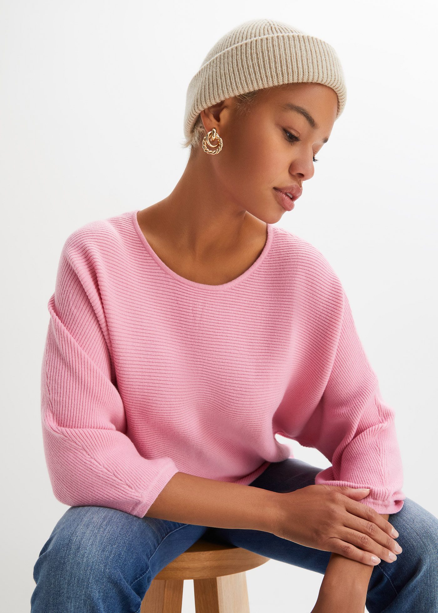 bonprix Strickpullover (1-tlg) aus Viskose, mit Rippstruktur, Halbarm, für günstig online kaufen