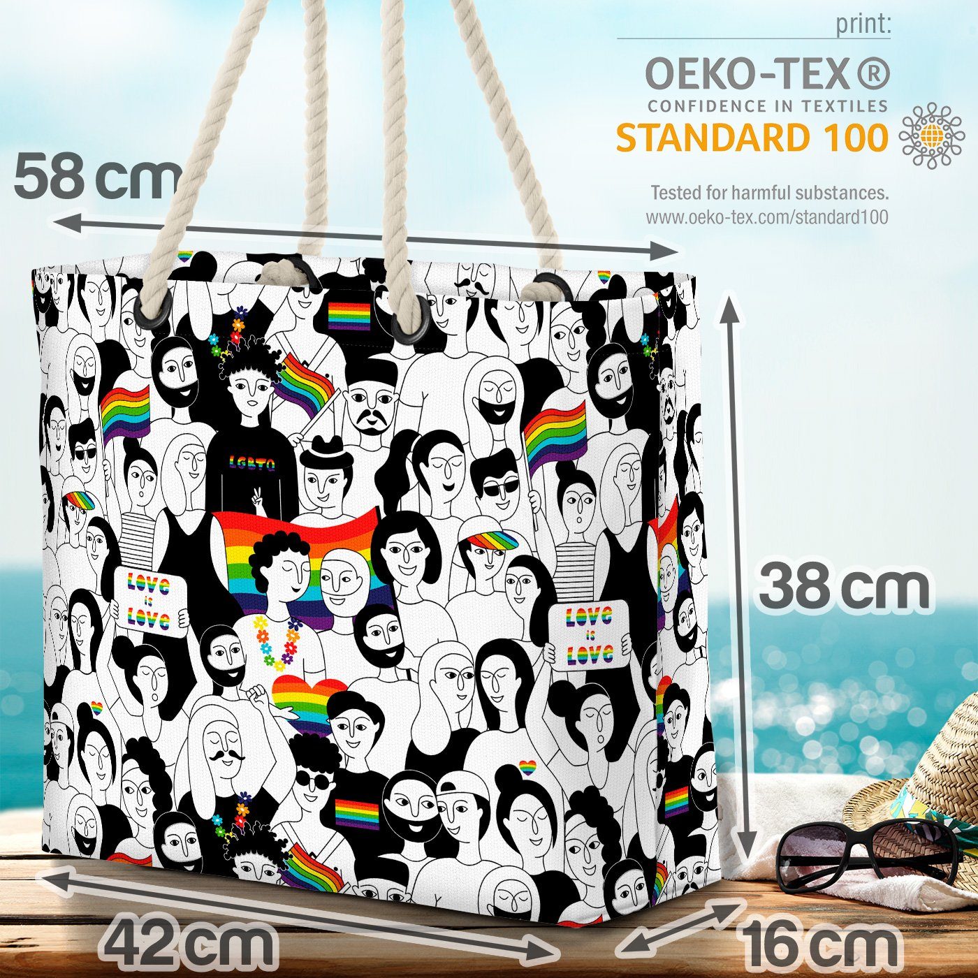 club parade Zeichnung pride Menschen Strandtasche Cartoon Love VOID Pride flag (1-tlg), Gay Love