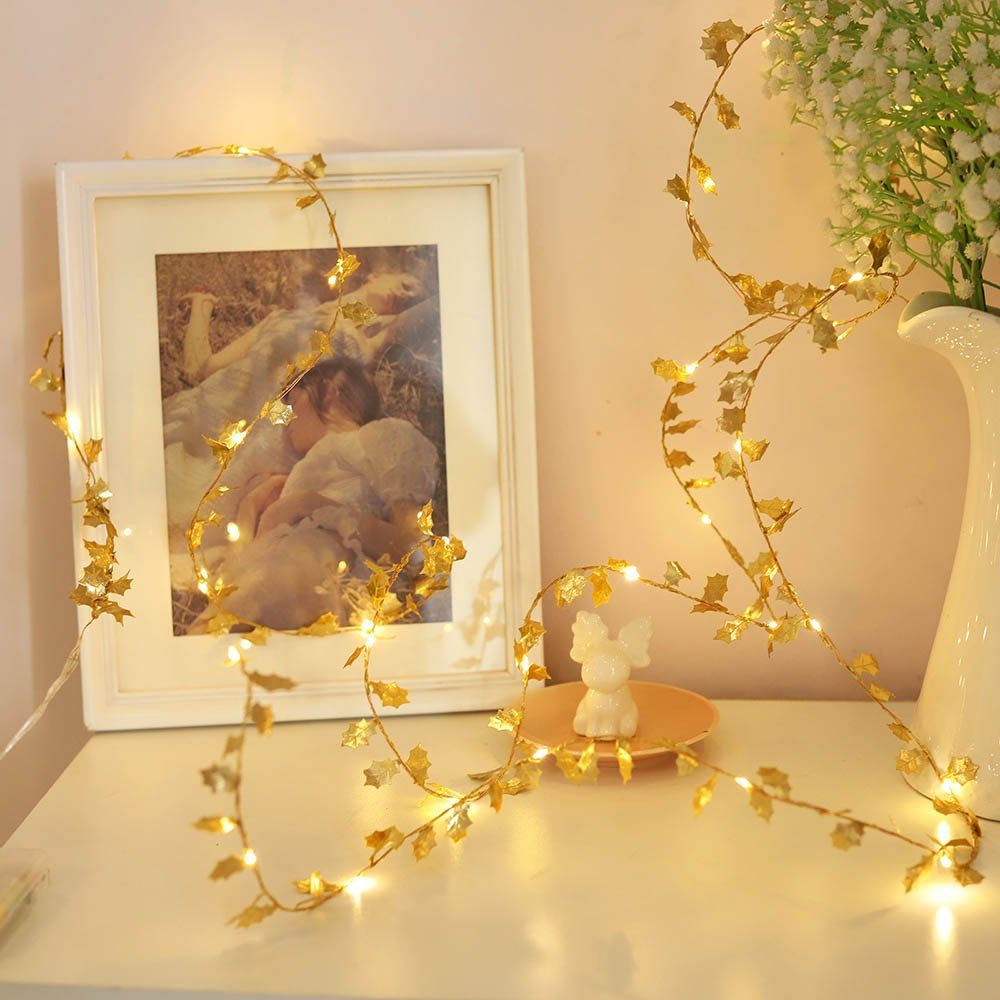 Rosnek LED-Lichterkette 2M, Goldene Blätter/Schmetterling, Batterie, für Weihnachten Hochzeit, Schlafzimmer Deko