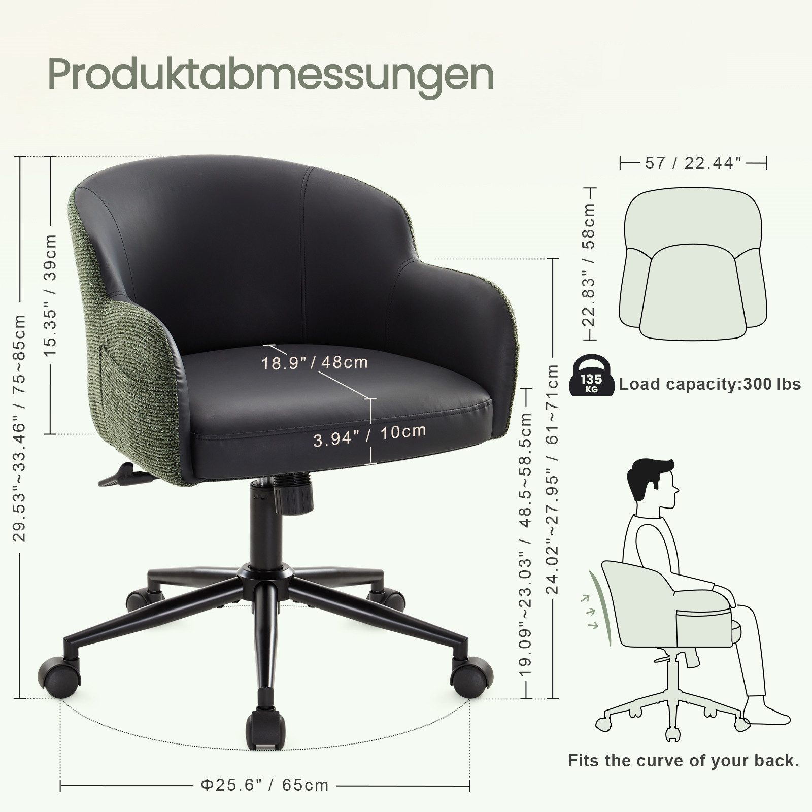 IWMH Bürostuhl Schreibtischstuhl mit Armlehnen, Höhenverstellbar Drehstuhl, Stuhl für Schminktisch, Homeoffice – Bild 4 von 5