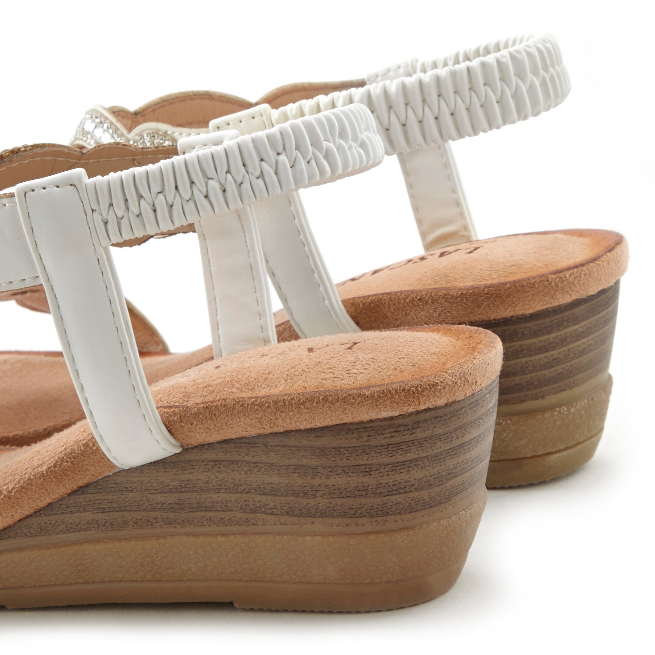 LASCANA Riemen elastischen Sandalette, Sandale Sommerschuh Schmucksteinen und weiß mit