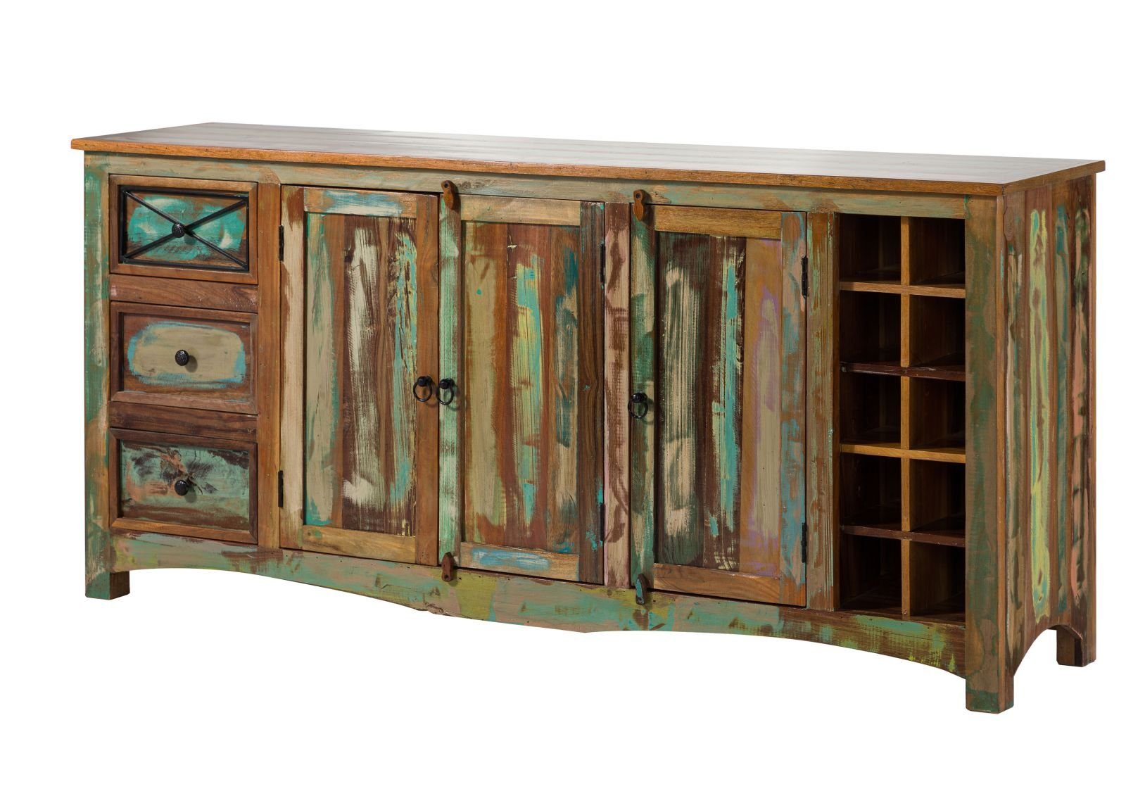 Massivmoebel24 Sideboard (Massivholz), Altholz 193x45x90 mehrfarbig lackier günstig online kaufen
