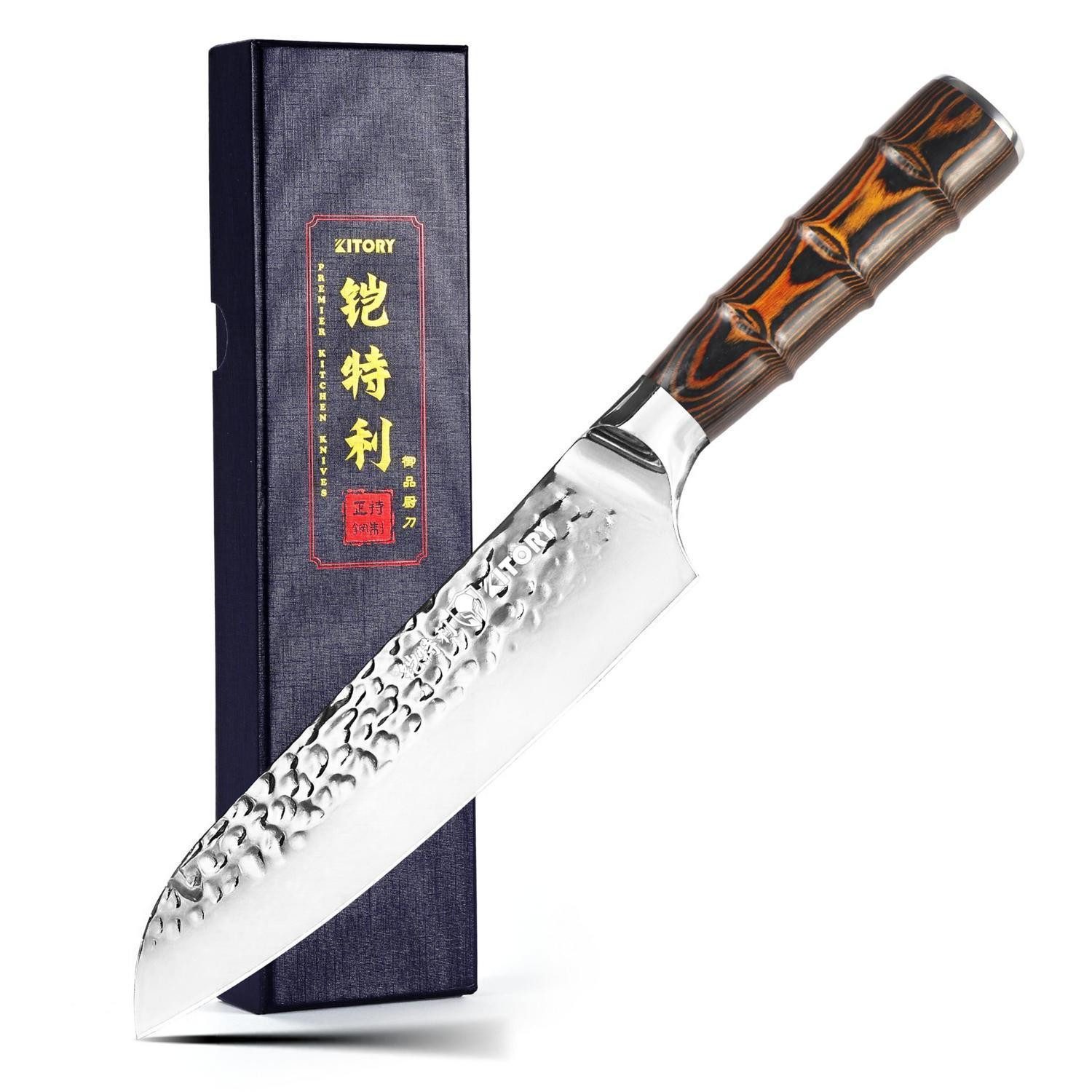 LuxusKollektion Santokumesser Santoku-Messer 18cm Hammerschlag orange/schwarz