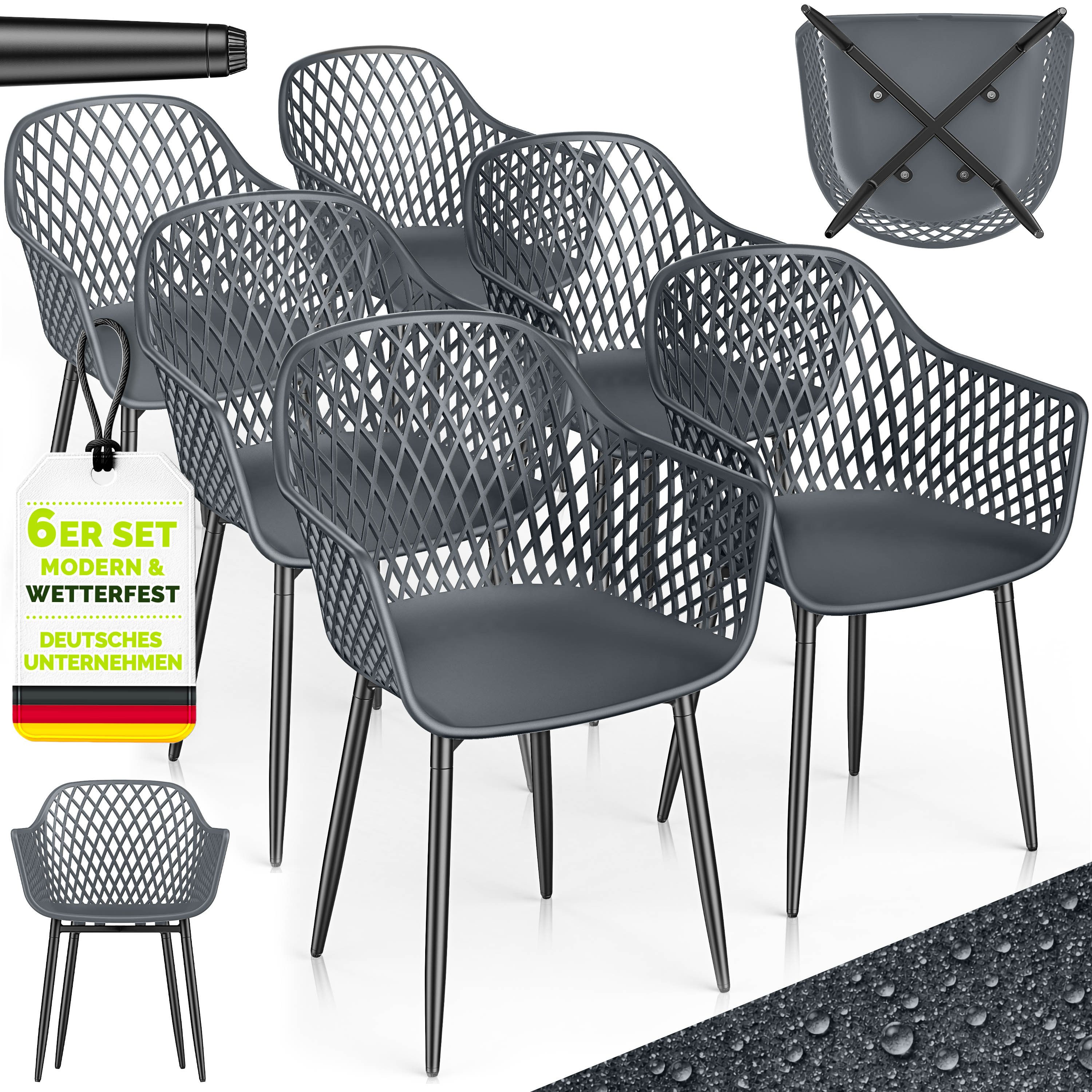 tillvex Gartentisch tillvex® Movo Gartenstühle mit Metallfüßen (Gartenstühle UV-beständig Terrassenstuhl Gartenmöbel, 6-St., Terrasse Balkon Outdoor Garten), belastbar