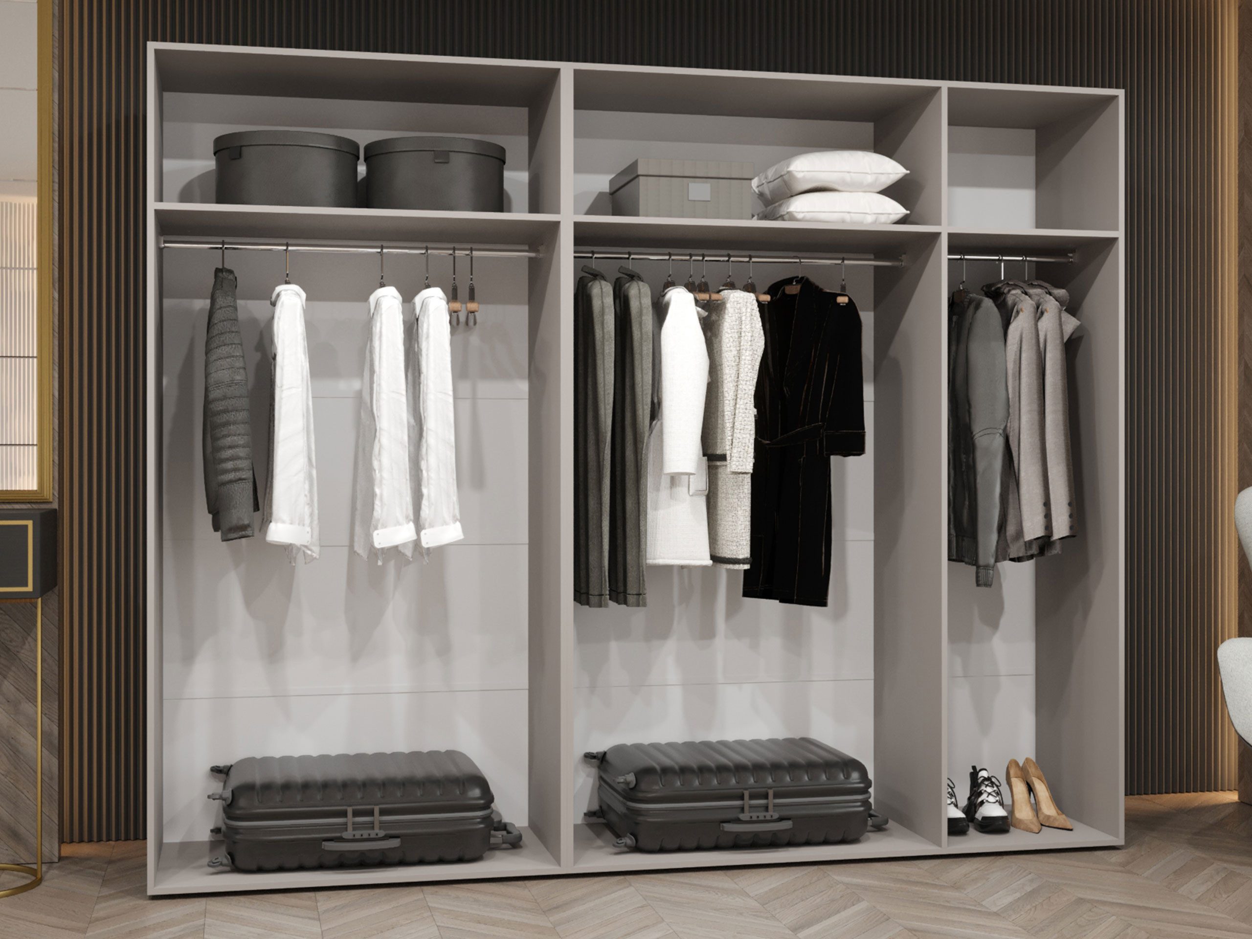 MIRJAN24 Kleiderschrank Malaga 250 (mit fünf Drehtüren) gedämpftem Schließsystem, 250x52x202 cm