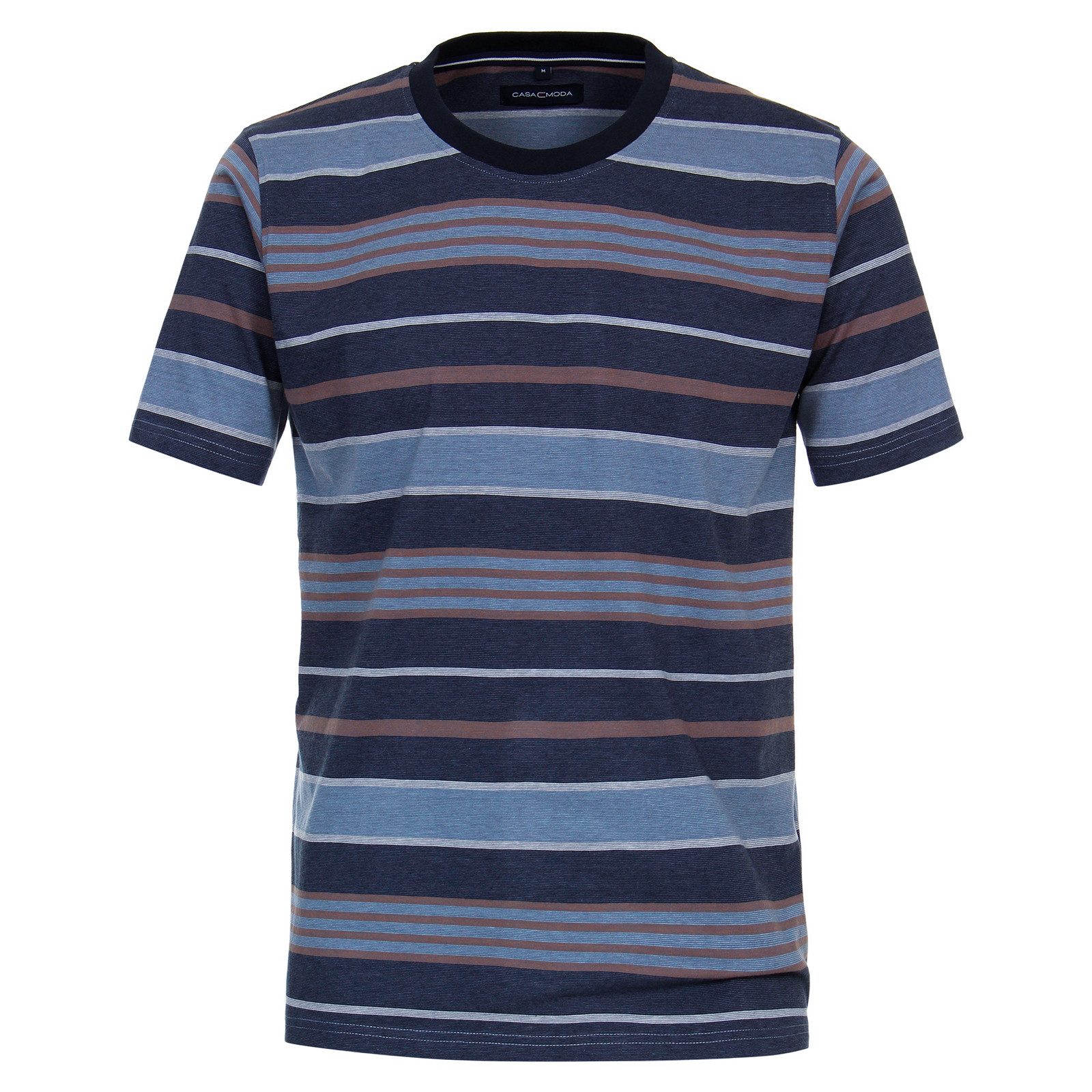 CASAMODA Rundhalsshirt CasaModa XXL T-Shirt blau-braun Melangestreifen