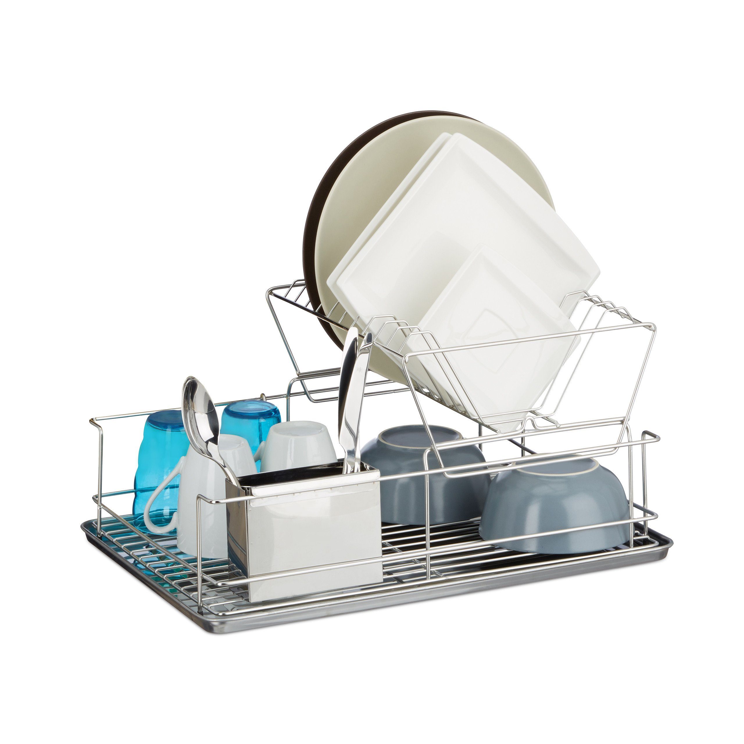 relaxdays Geschirrständer Abtropfgestell mit Besteckhalter
