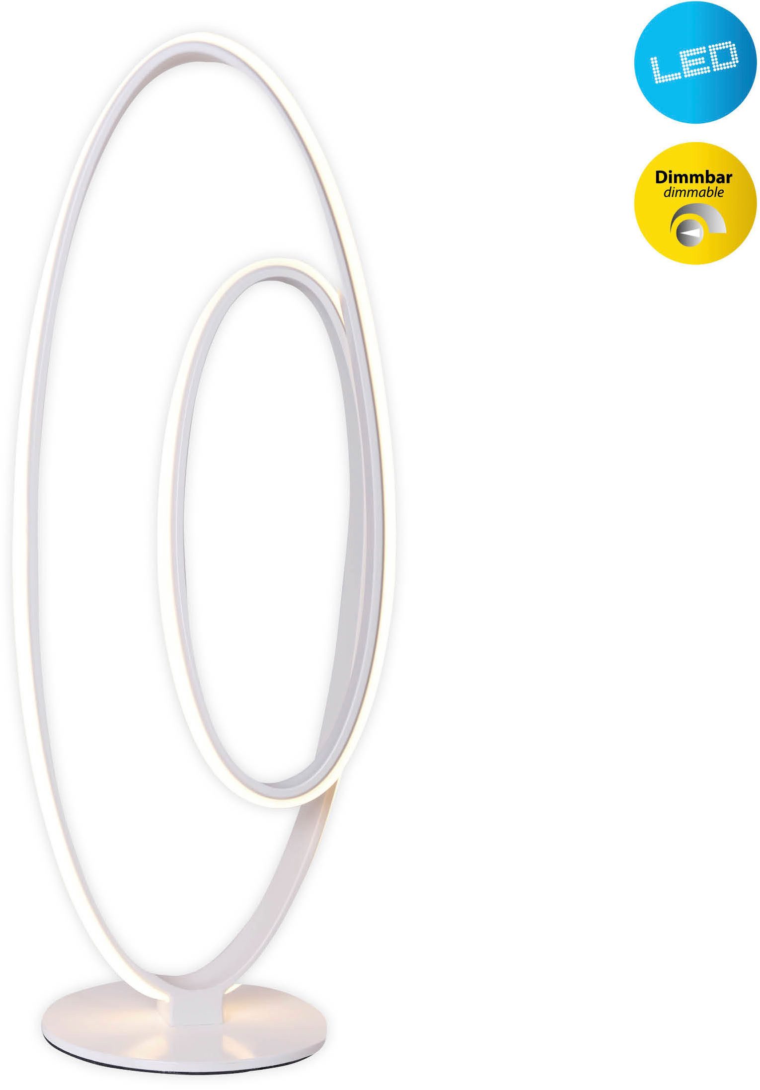 näve LED Tischleuchte Odrive, Dimmfunktion, LED fest integriert, Warmweiß, oval, dimmbar, geschwungene bogenförmige LED-Streifen, weiß, H: 60cm