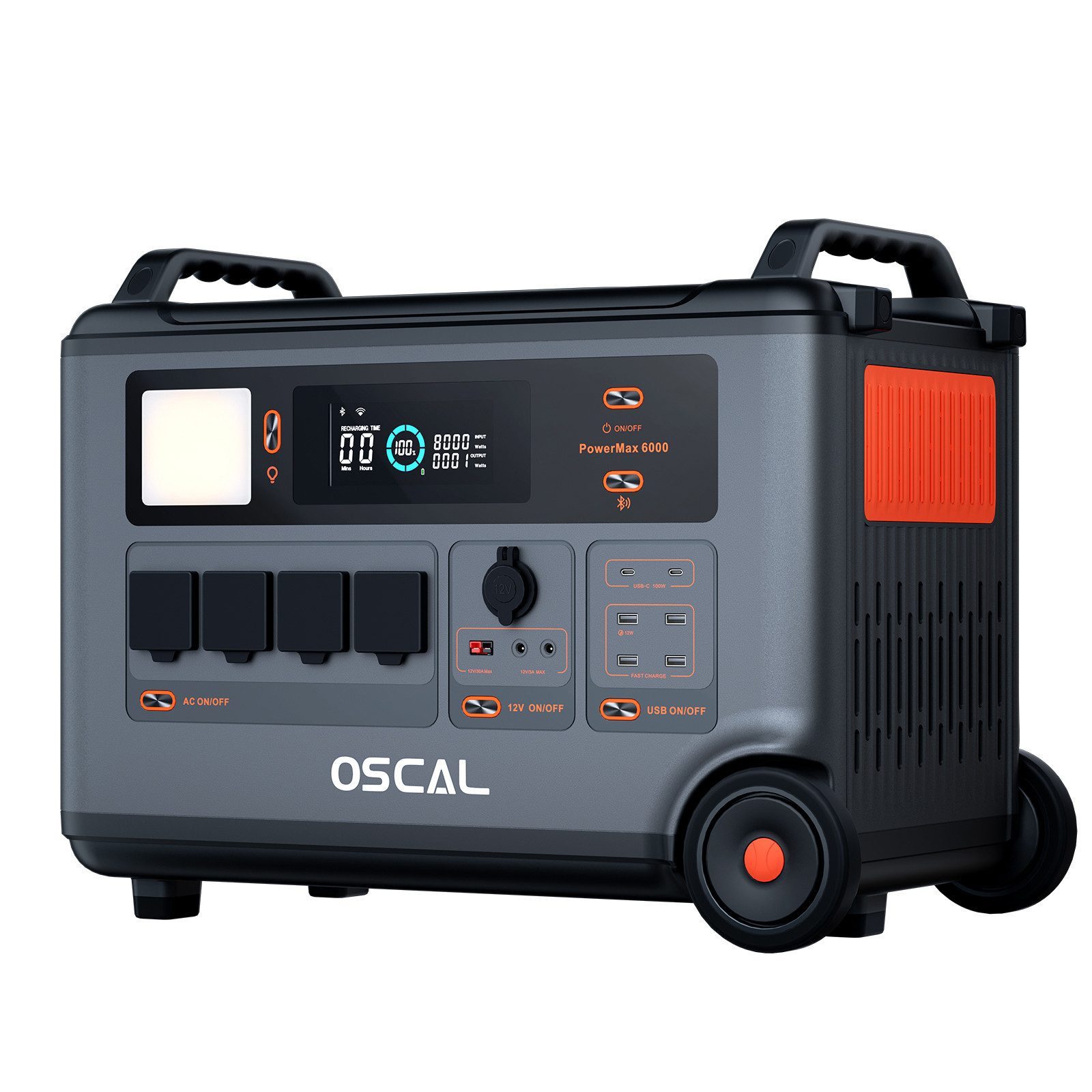 OSCAL Stromerzeuger PowerMax 6000 Powerstation, 3,60 in kW, 3600Wh, 14 Anschlüsse, DC/AC-Wechselrichter, LiFePO4 Solarspeicher