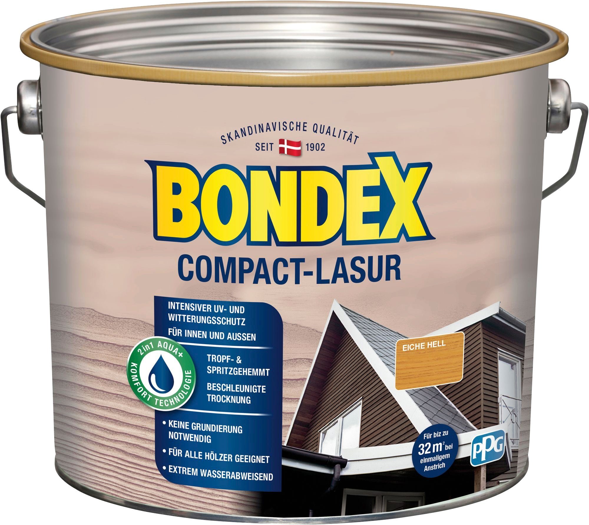 Bondex Holzschutzlasur COMPACT-LASUR, intensiver extrem wasserabweisend Eiche Witterungsschutz, & UV